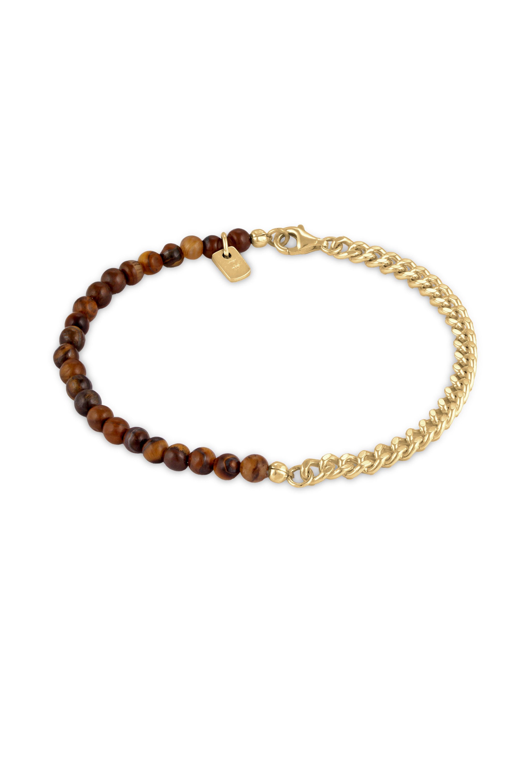 Kuzzoi Bead-Armband-Set Tigerauge Perlen Braun 925 Sterling Silber