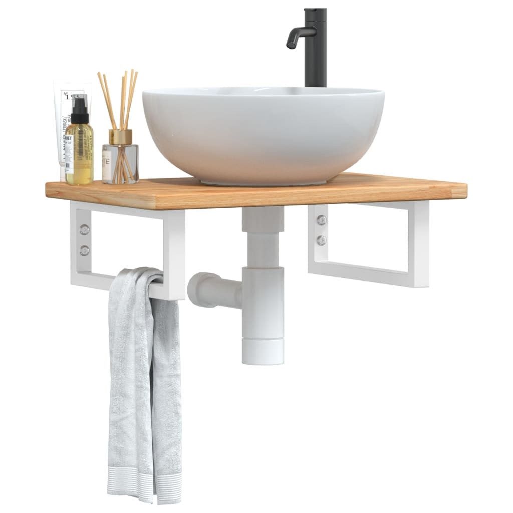 vidaXL Badezimmerspiegelschrank Waschtischplatte mit Halterung Stahl und Massivholz Eiche (1-St)