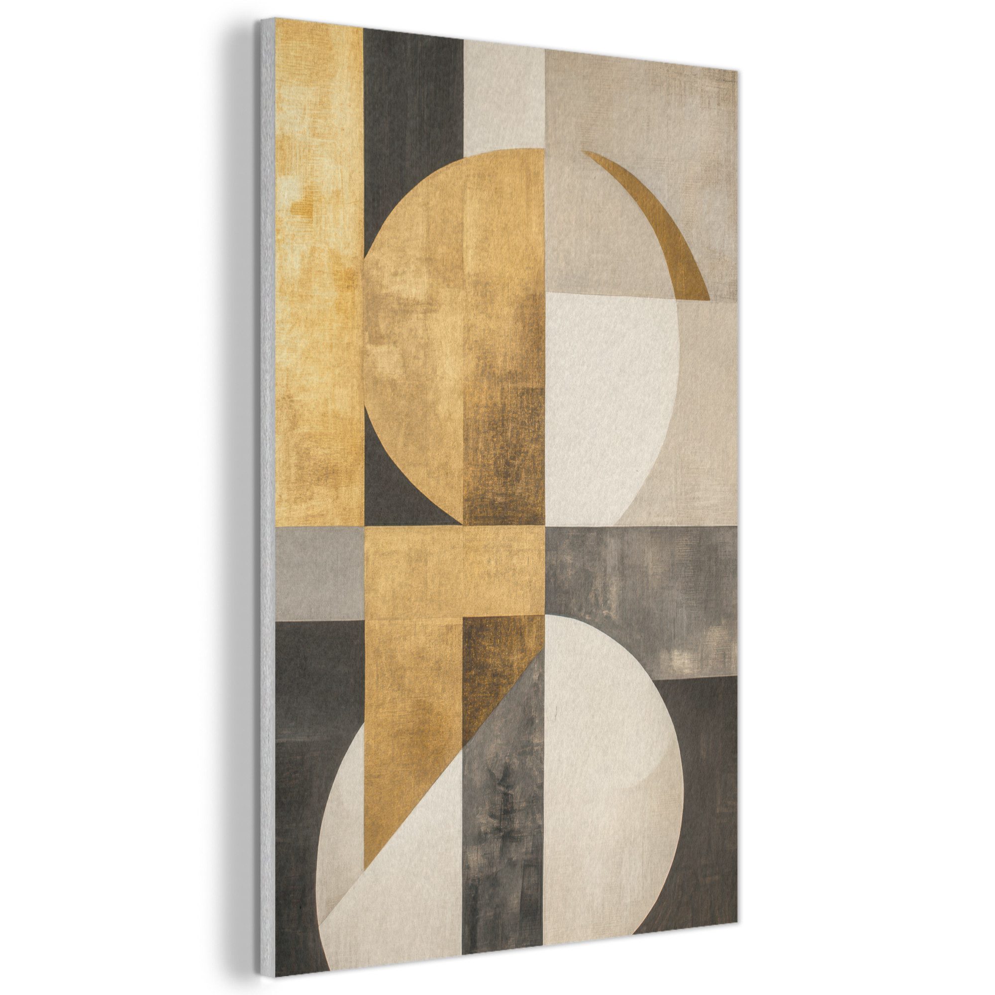 MuchoWow Gemälde Abstrakt - Gold - Grau - Formen - Geometrisch, Fotodruck (1 St), Akustikbilder PET-Filz, Wandpaneele, Akustikpaneele 40x60 cm