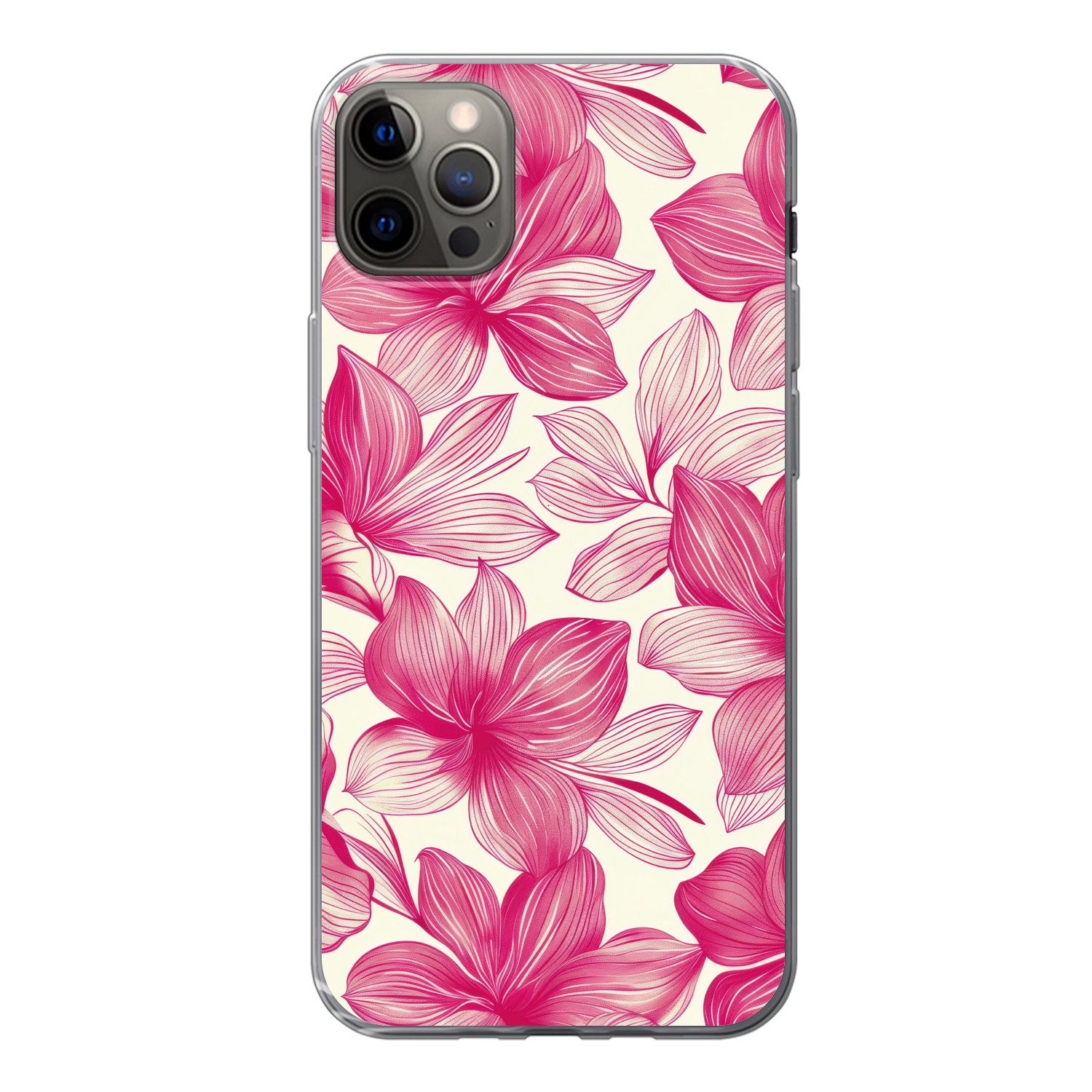 MuchoWow Handyhülle für Apple iPhone 13 Pro Max Blumen - Muster - Rosa - Weiß, Smartphone-Bumper, Print, Handy Schutzhülle Dünn