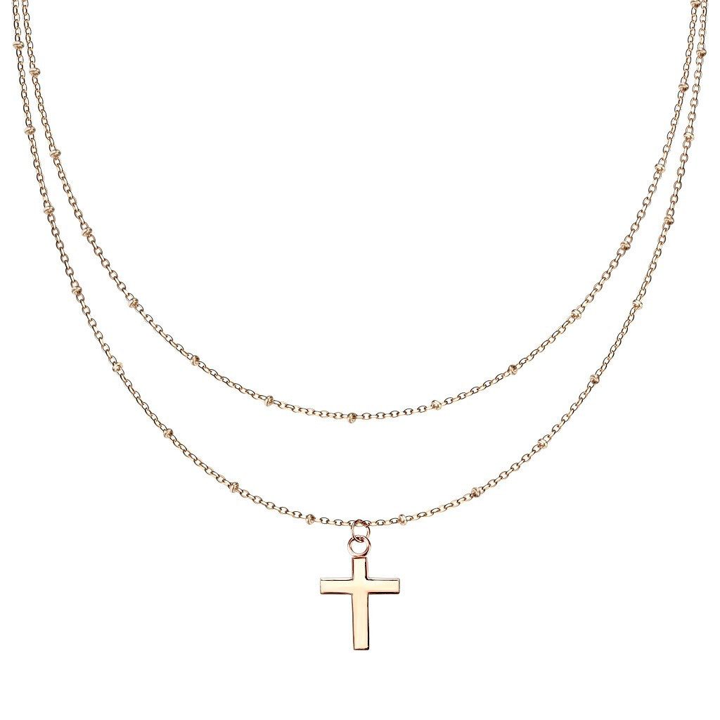 Ketten-Set Kette Doppelkette Kreuz rosegold aus Edelstahl Damen