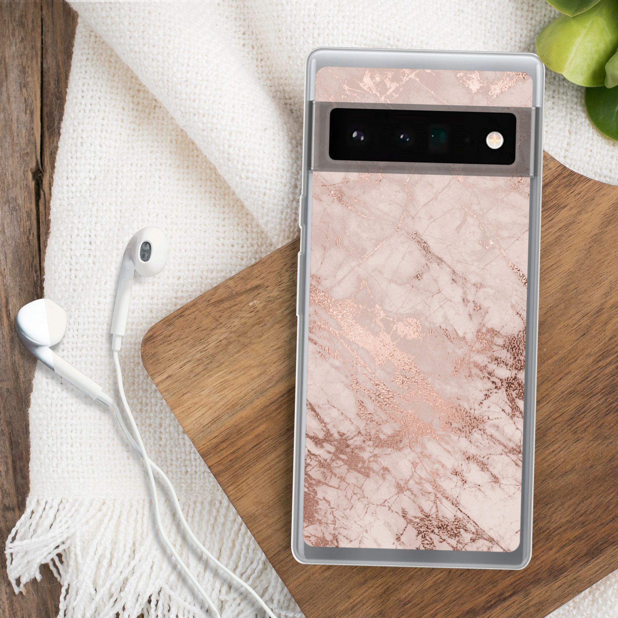 MuchoWow Handyhülle für Google Pixel 6 Pro Marmor - Rosa - Luxus - Marmoroptik - Glitzer -, Handy Case, Silikon, Bumper Case Dünn