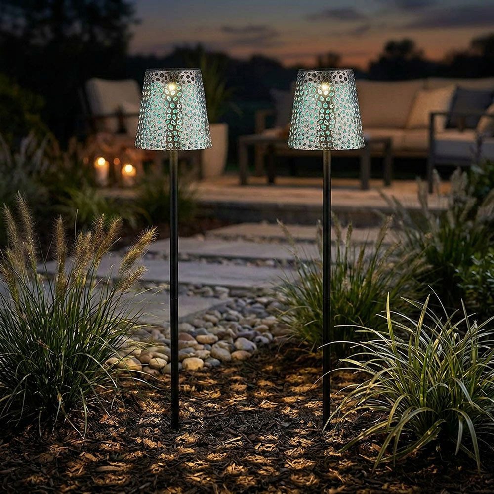 GLOBO LIGHTING LED Solarleuchte, LED-Leuchtmittel fest verbaut, Warmweiß, 2er Set LED Solar Steckleuchte Gartenleuchte Außen Solar Stecklampe