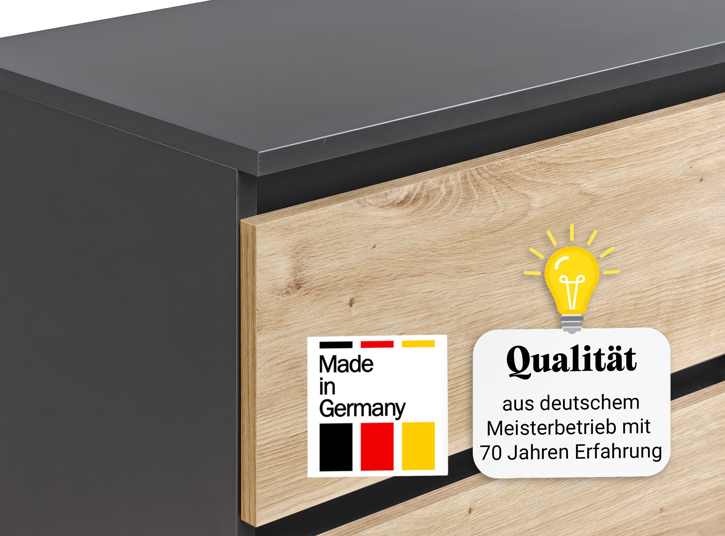 Home Collective Kommode mit 6 Schublade 100, 120, 140 cm breit Holz Schrank (Highboard Anrichte Schlafzimmer Wohnzimmer Flur Büro Organizer), Kommode 100 cm breit Kommode Sideboard, Anthrazit Artisan-Eiche