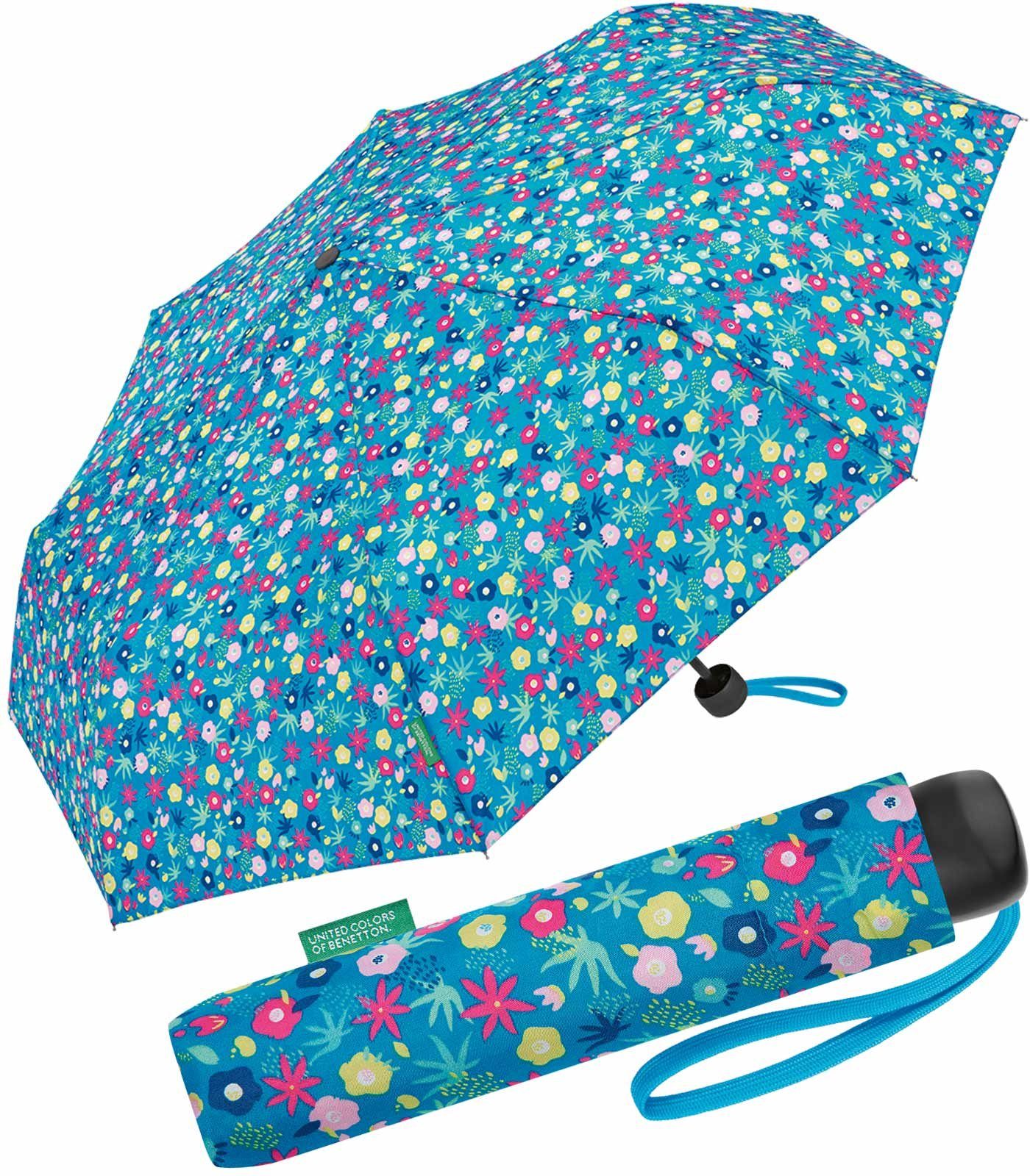 United Colors of Benetton Taschenregenschirm Super Mini - Millefleur diva blue, ein Blütenmeer für unterwegs blau