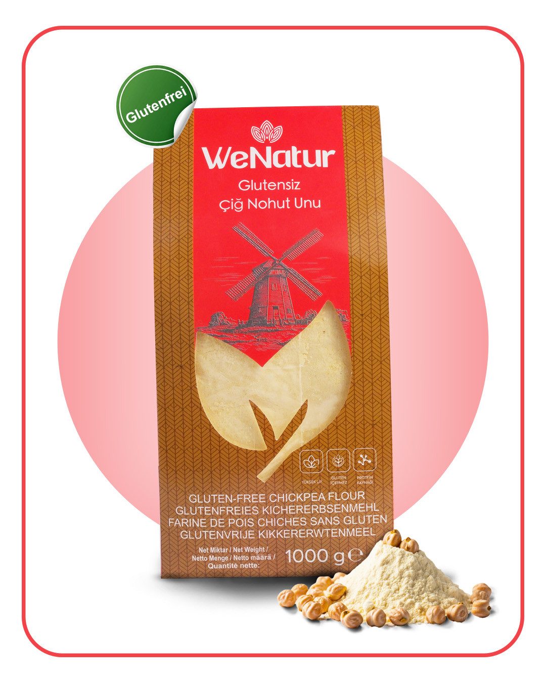 We_Natur Mehl Kichererbsenmehl – Proteinreiches, glutenfreies Naturprodukt 1kg, 1000 g, 100 % natürlich, Glutenfrei