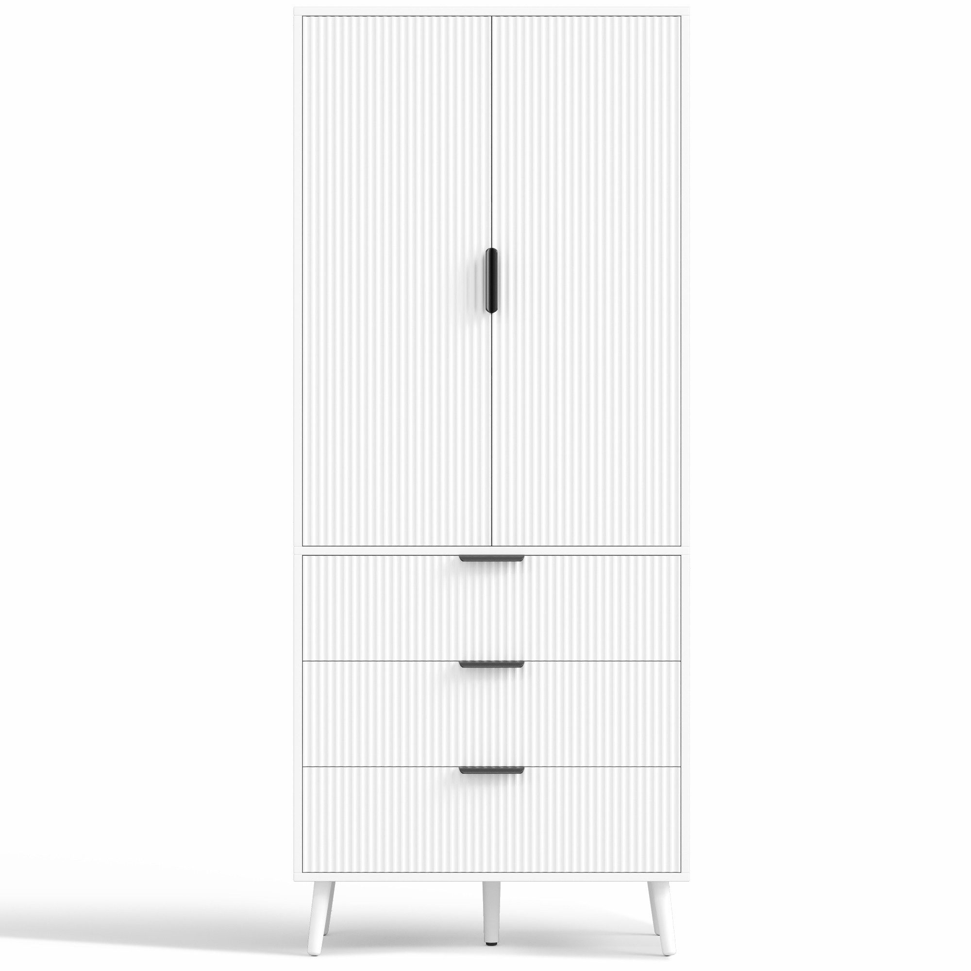 Flieks Hochschrank Vorratsschrank mit 3 Schubladen, Türablagen, verstellbar Einlegeböden (Massivholzbeine, 75x35x180 cm, 1-St., für Küche, Wohnzimmer, Esszimmer – Bild 5 von 5