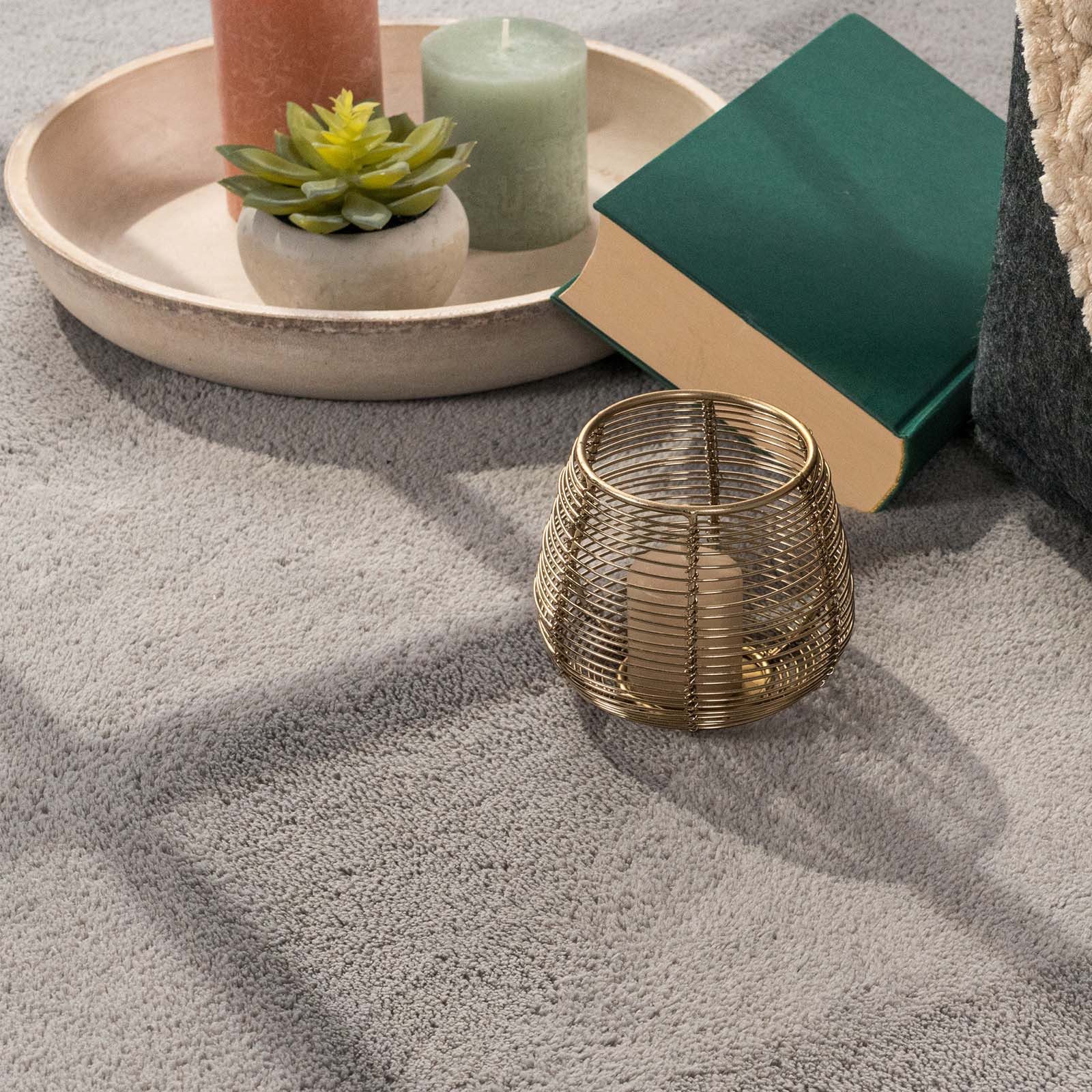 TaraCarpet Teppich Supersoft Kurzflorteppich Fiona Uni, rechteckig, Höhe: 14 mm, Wohnzimmer, Schlafzimmer, Esszimmer, Fiona grau 50x80