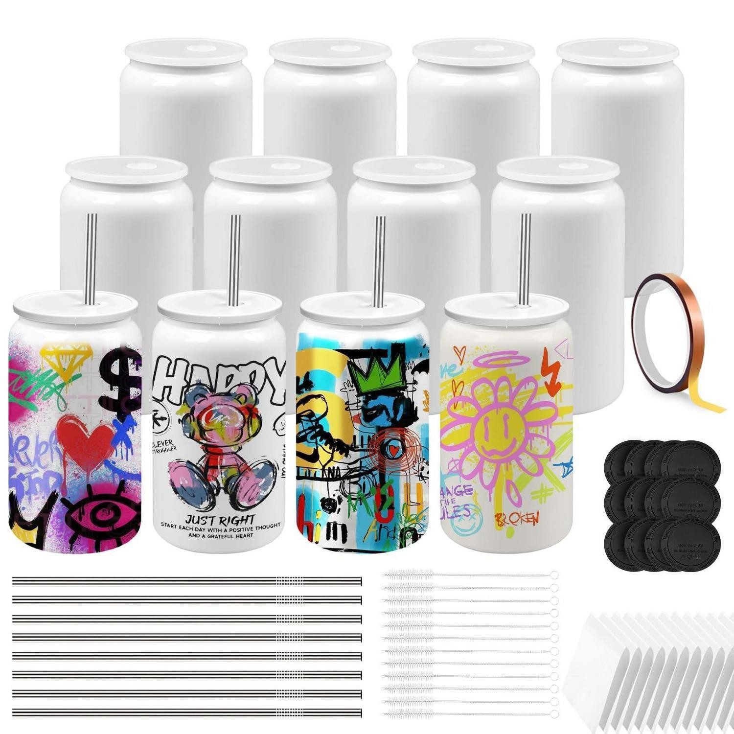 LuxusKollektion Tumbler-Glas 12er Set Sublimationsbecher 16oz mit Deckel & Stroh