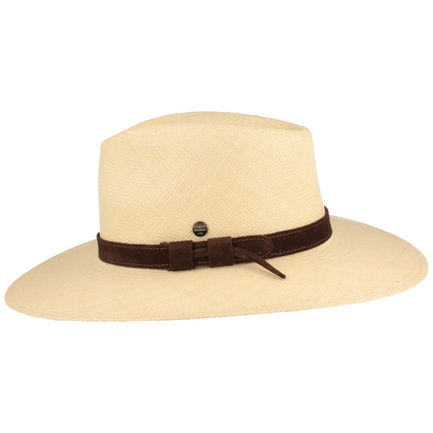 Breiter Strohhut Breiter Panama-Hut mit Leder-Garnitur günstig online kaufen