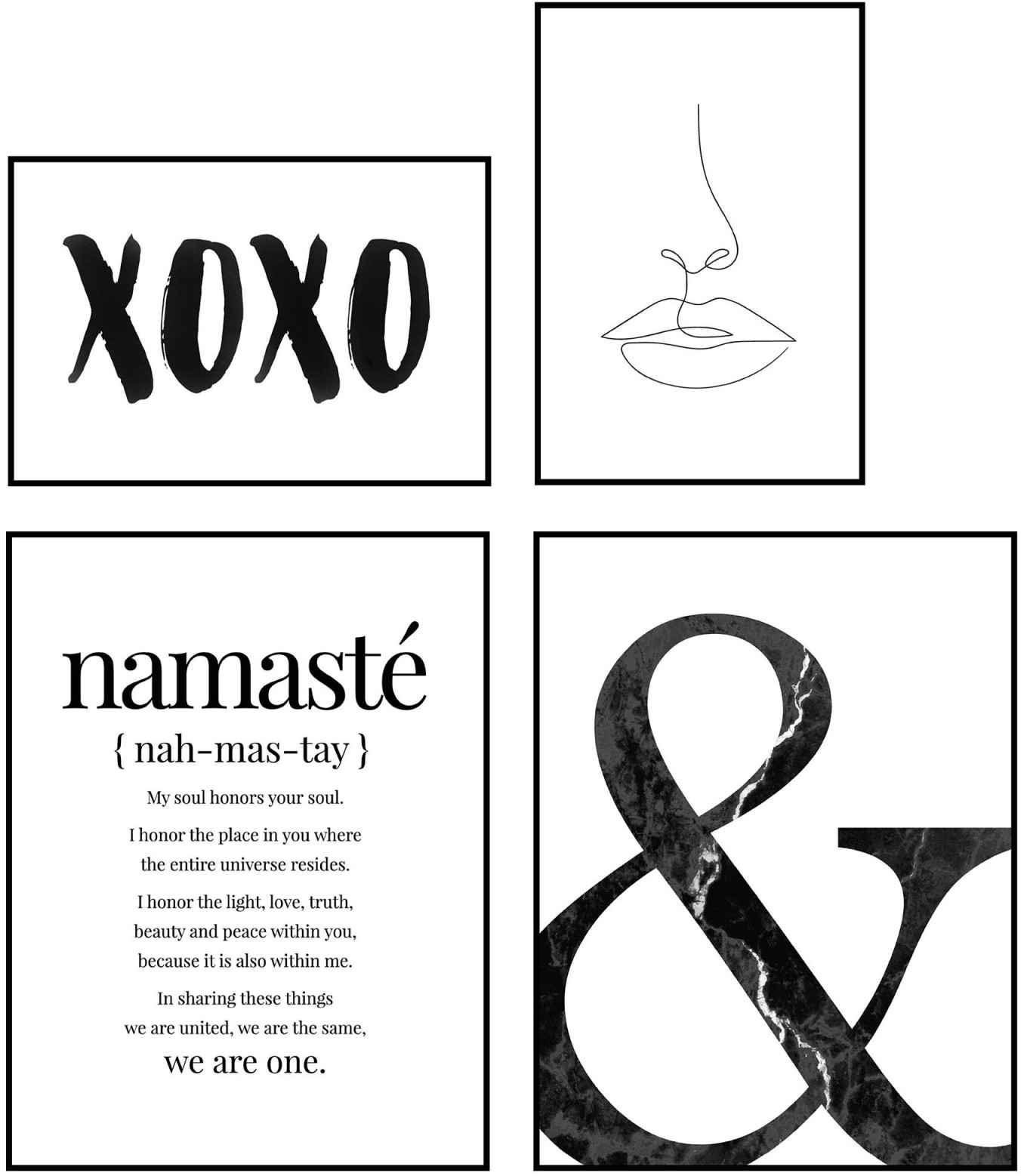 Top-Experte Reinders! Wandbild Wandbilder Zusammen Moderner Yoga - Schriftzug (4 Set - Quote Kuss St) Illustration, 