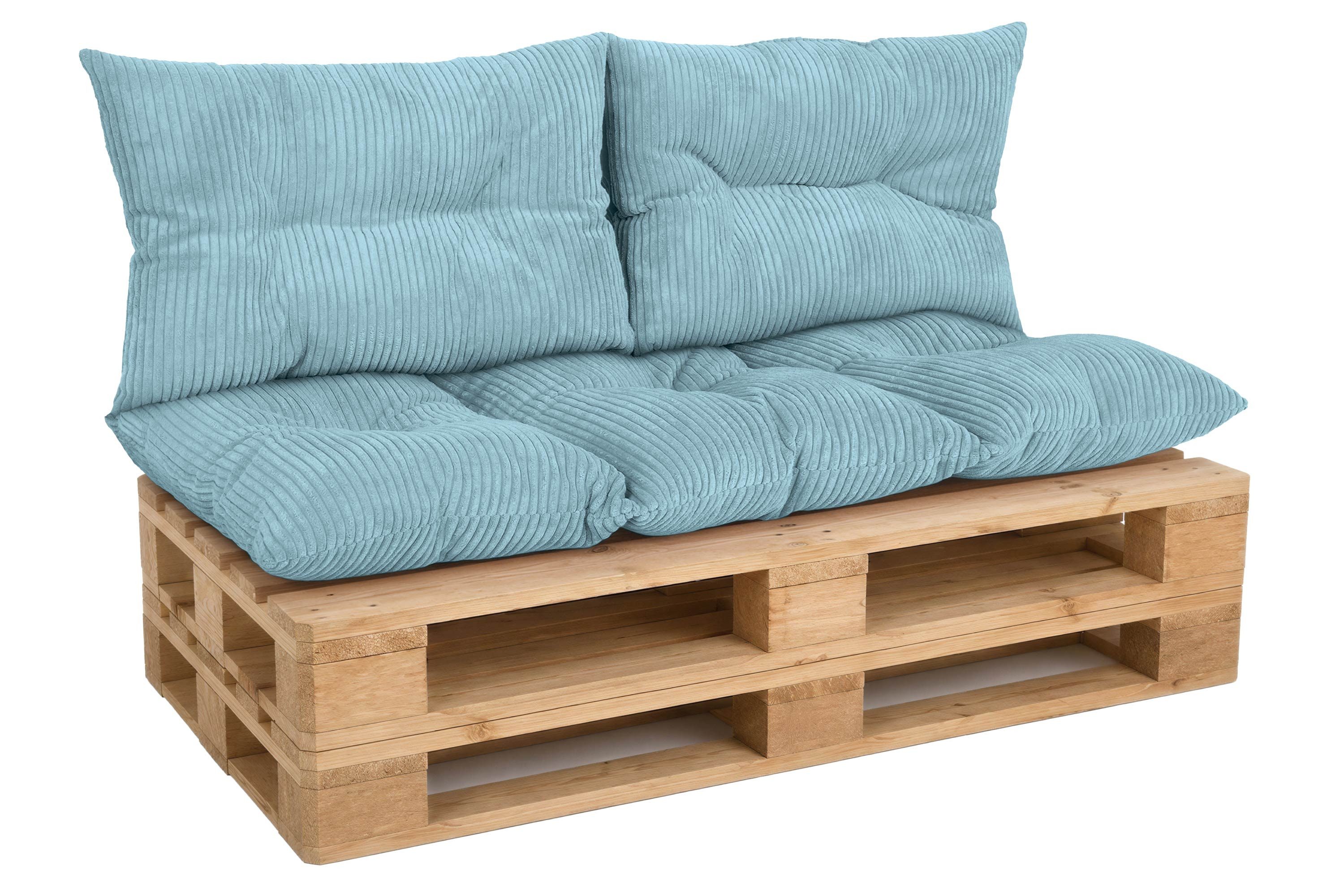Amilian Palettenkissen Set 3-teilig Palettenauflagen für Europaletten, Balkon, Terrasse, Sitzkissen 120x60 cm + 2x Kissen 40x60 cm