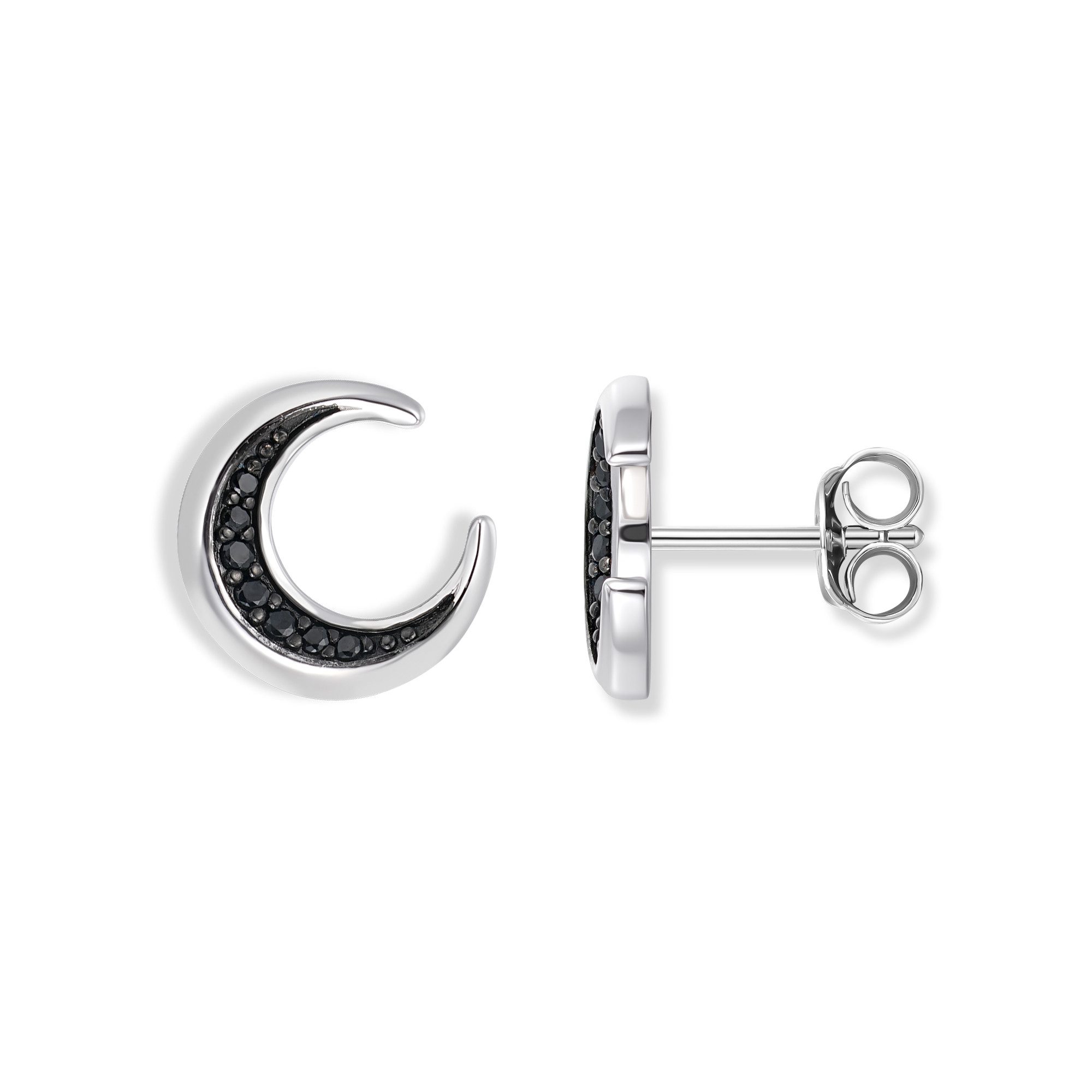 Seinerzeit FLORA & FAUNA Paar Ohrstecker Muna Shadow Mond Ohrringe, Schmuck aus 925 Sterling Silber (Von der geheimnisvollen Welt der Nacht inspirierter Ohrschmuck für Damen im ausdrucksstarken Unisex-Design mit mystischem Motiv – ein besonderer Begleiter im Alltag und zu besonderen Anlässen, inkl. Geschenkverpackung für Frauen ob Freundin, Mutter, Ehefrau, Oma), rhodiniert, geschwärzt und Zirkonia-Steinen