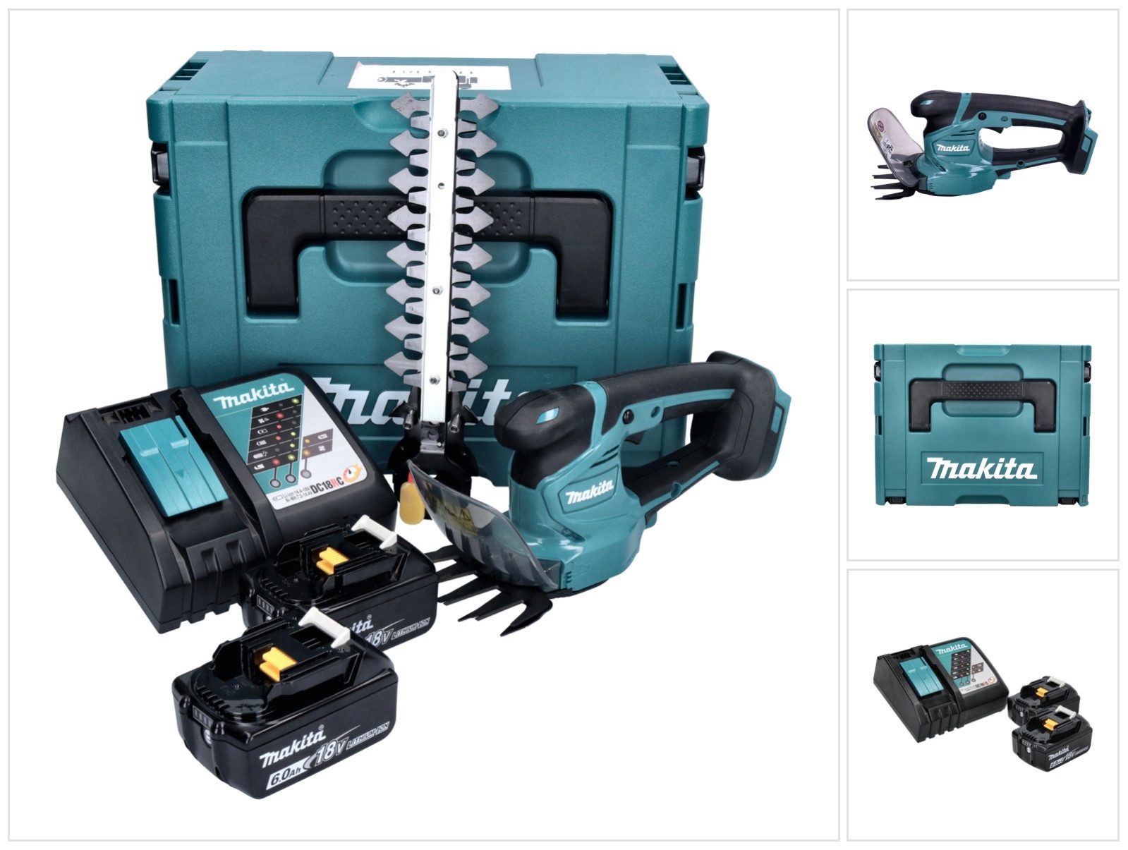 Makita Akku-Grasschere DUM 111 RGXJ Akku Grasschere Strauchschere 18 V + 2x Akku 6,0 Ah + La