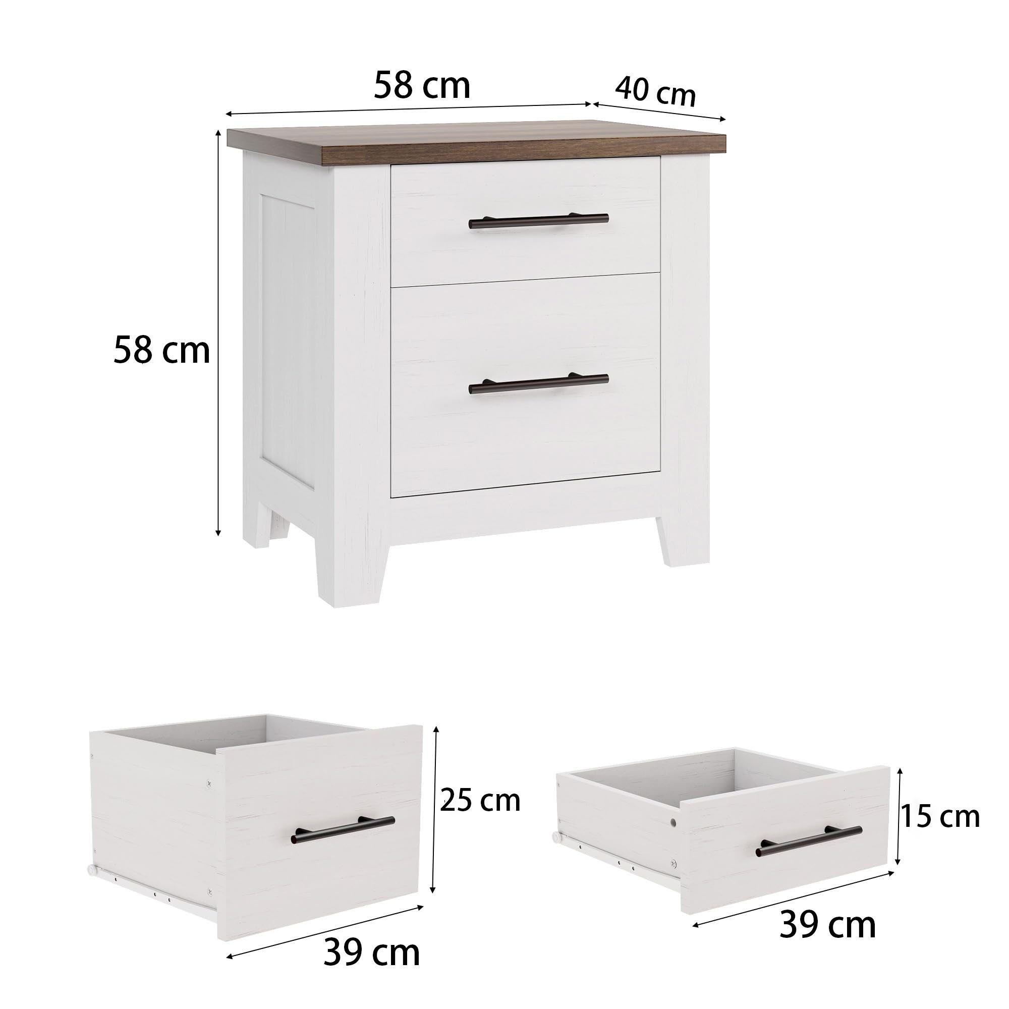 GarveeMore Nachttisch Beistelltisch Wohnzimmertisch Telefontisch aus Holz mit 2 Schubladen (1Tisch), Sofatisch Couchtisch mit Schubladen und brauner Platte Nachtkommode