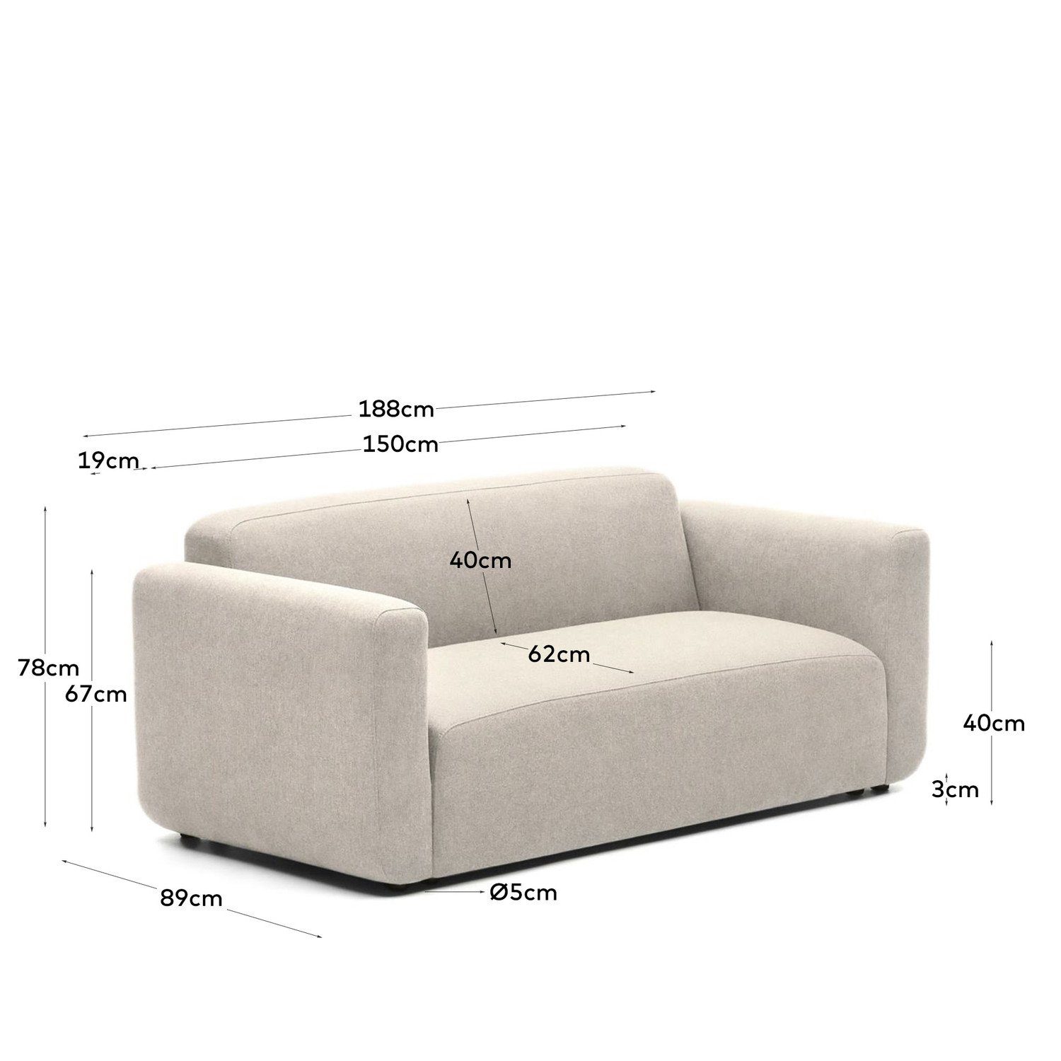 Natur24 Sofa Modulares 2-Sitzer-Sofa Neom 89 78 Beige 188 x cm Sitzgelegenheit x
