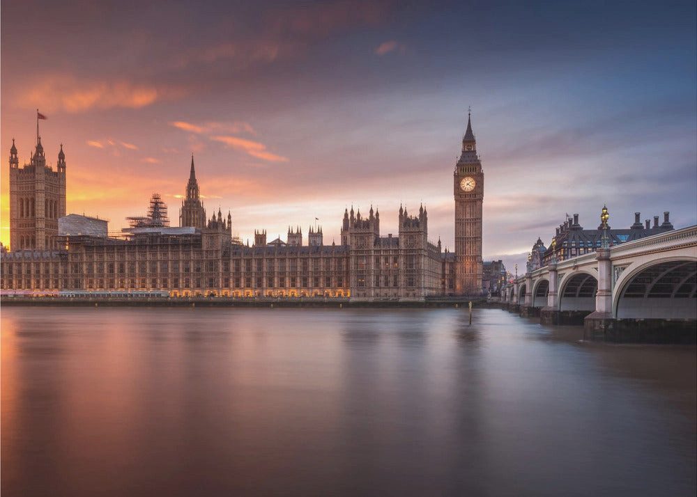 Papermoon Leinwandbild "London Palace of Westminster Sunset" von Merakiphotographer, 250 g/m² Galeriedruck, Auf Holzkeilrahmen, brillante UV-beständige Farben, Made in Germany