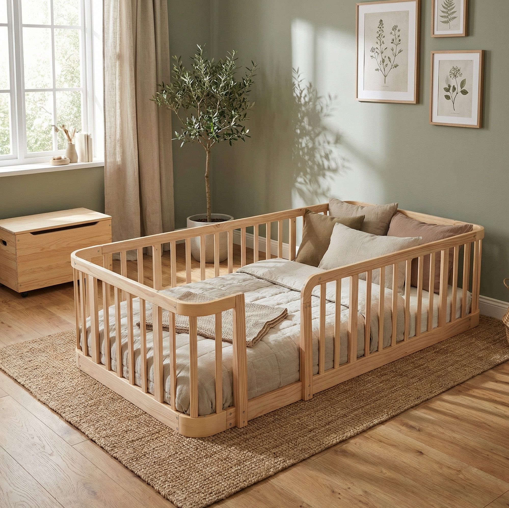 REDOM Kinderbett 90×200cm Baby Absperrgitter Naturholz für sichere Spielumgebung (Packung, 1-tlg., Runde Kanten Kinderschutzgitter ohne Matratze vielseitig nutzbar), Modulares Laufgitter mit 7cm Abstand für Kinder im Innenraum
