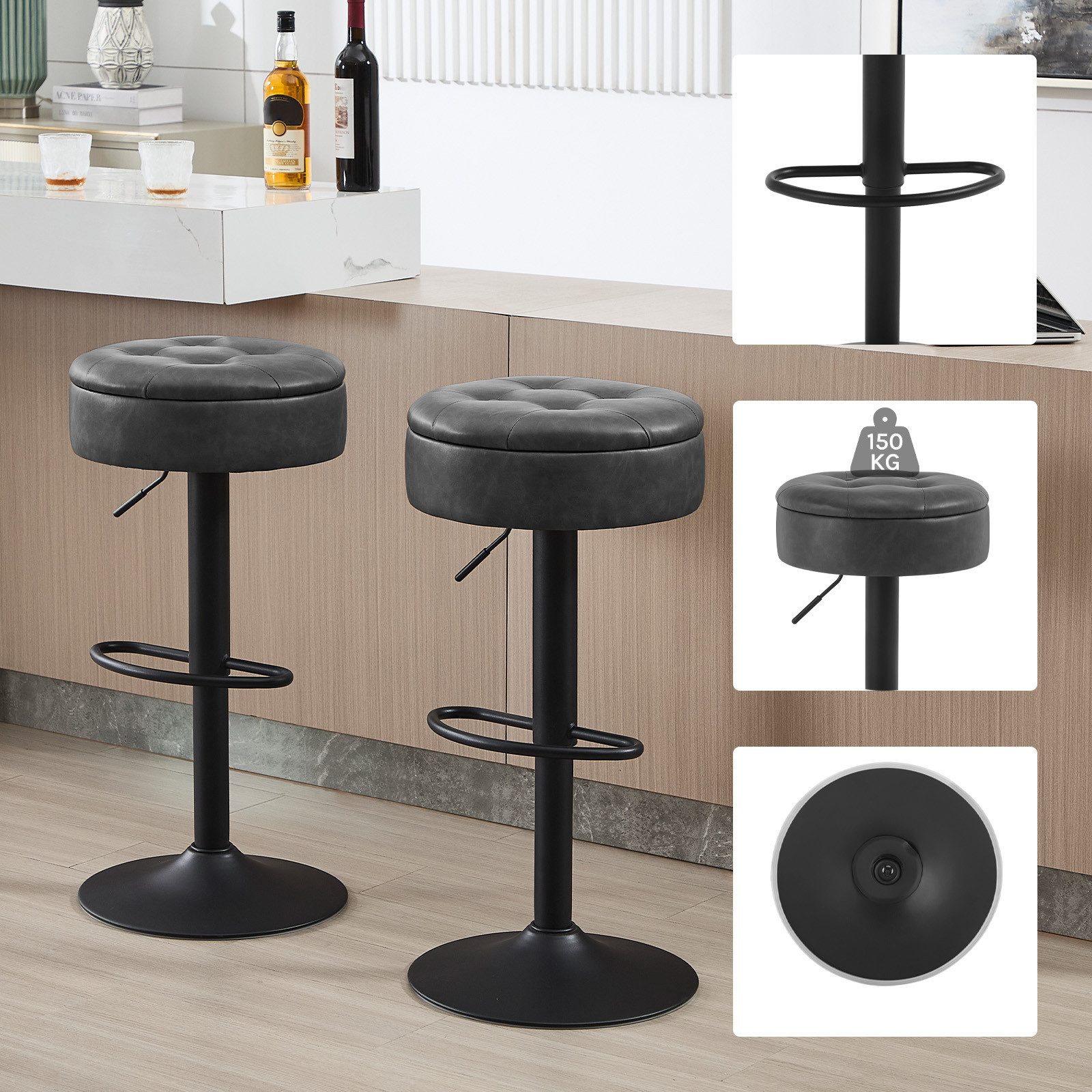 Woltu Barhocker (2 St), Sitzhocker mit Stauraum, höhenverstellbar, 360° dre günstig online kaufen