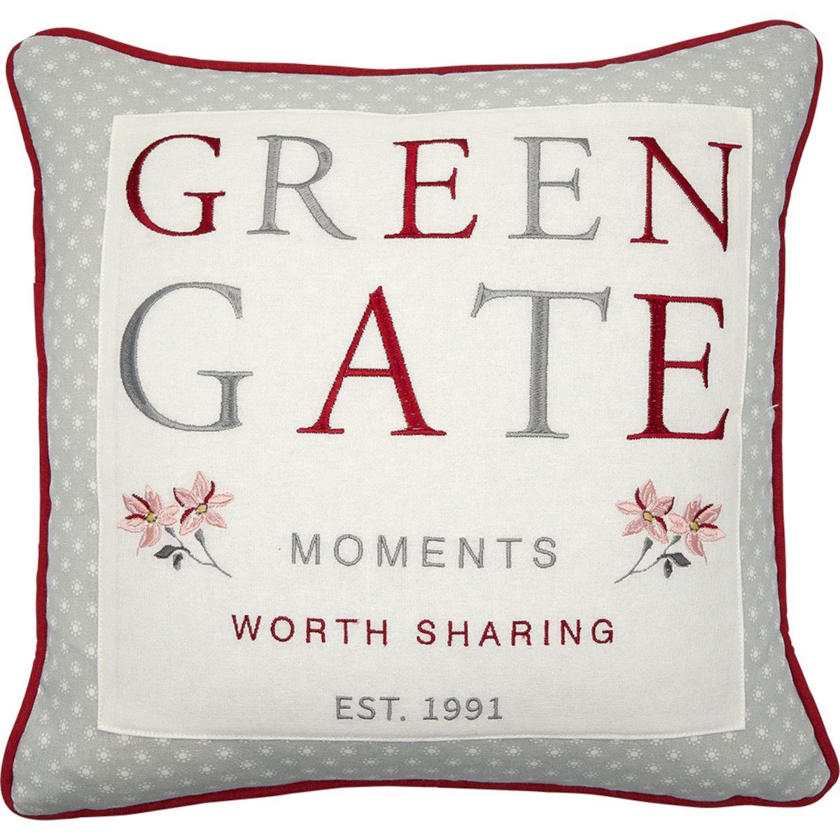 Moments Kissenbezug mit Dekokissen Greengate Stickerei 40x40cm rot