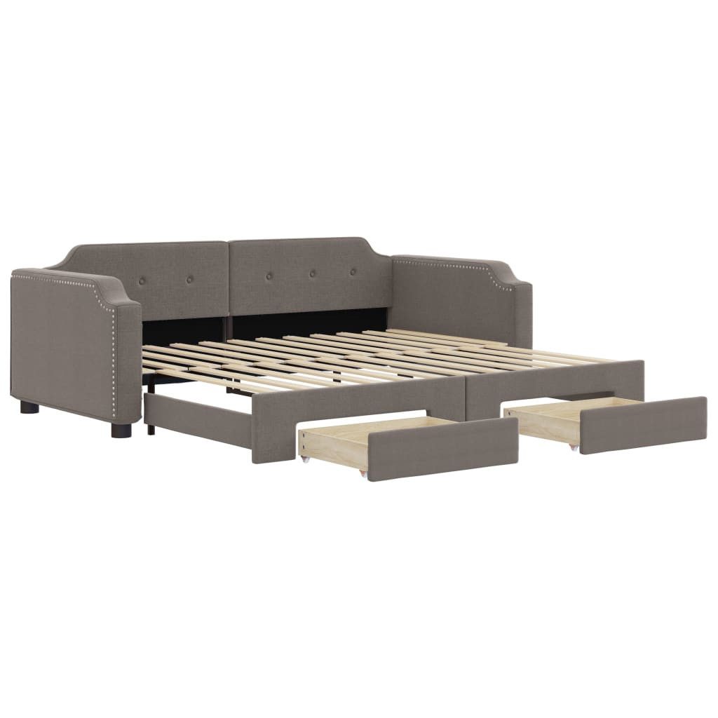 vidaXL Gästebett 90 x 200 cm Gästebett Tagesbett Ausziehbar mit Schubladen Taupe 90x200