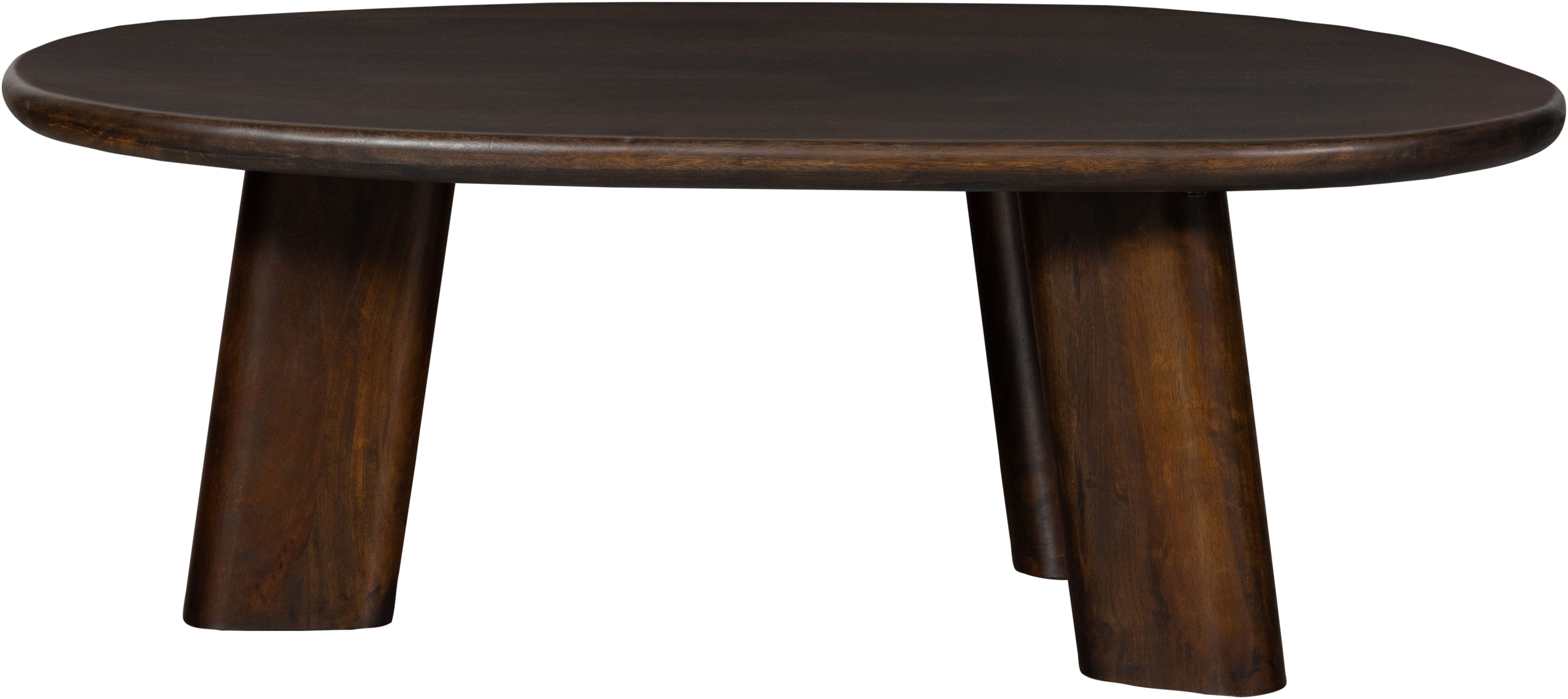 WOOOD Couchtisch Roundly aus Mangoholz mit organisch geformter Platte 110x60x40 cm, Tragkraft 30 kg, Plattendicke 4 cm, Beine 14 cm breit