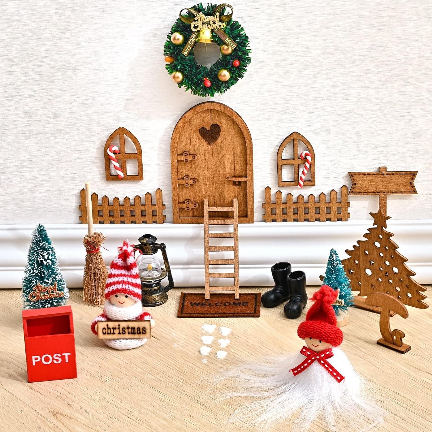 Holzfarbe für Miniatur Zubehör Geschenk Weihnachten Wichteltür Set,Wichteltür Weihnachten,Weihnachtsdeko Kreativset Elfentür, Dekor WichtelZubehör,Kinderzimmer XDeer