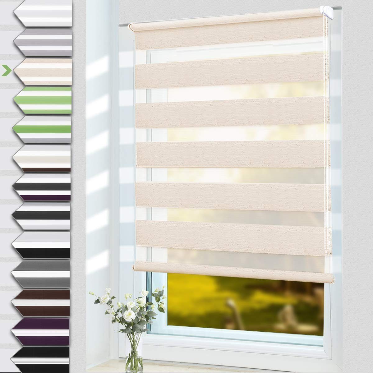 Doppelrollo Klemmfix ohne Bohre, OUBO, verdunkelnd, Fensterrollo Seitenzugrollo Blickdicht, Für Fenster und Tür mit Klämmträger lichtdurchlässig verdunkelnd