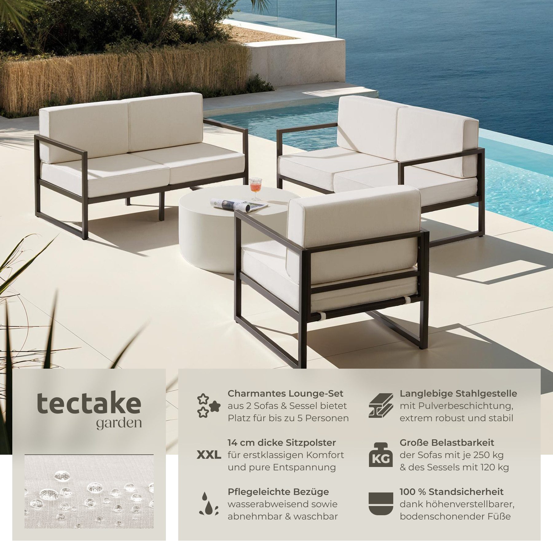tectake Essgruppe Garten-Loungeset, (Set., 3-tlg), Pulverbeschichtete günstig online kaufen