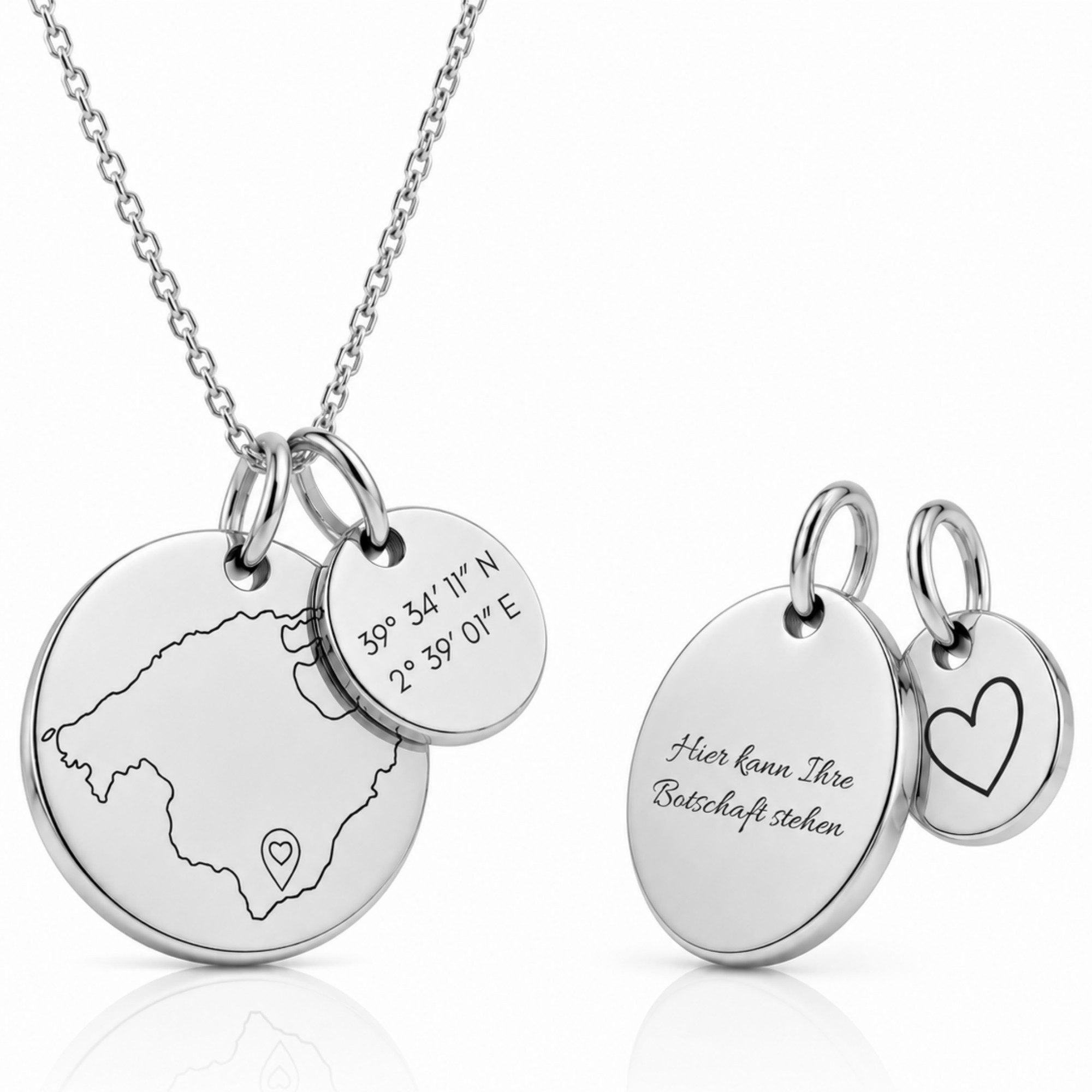 BS Schmuckdesign Kette mit Anhänger mit Gravur Personalisierte Halskette Damen Lieblingsort Gravur Koordinaten Symbol (inkl. Gravur), vollständig personalisierbar inkl. Geschenkbox