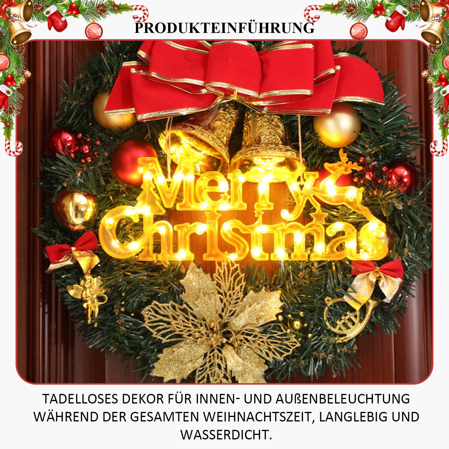 Schild Lichtern Dekoobjekt Weihnachten mit Weihnachtsdeko Frohe MAGICSHE LED gelb