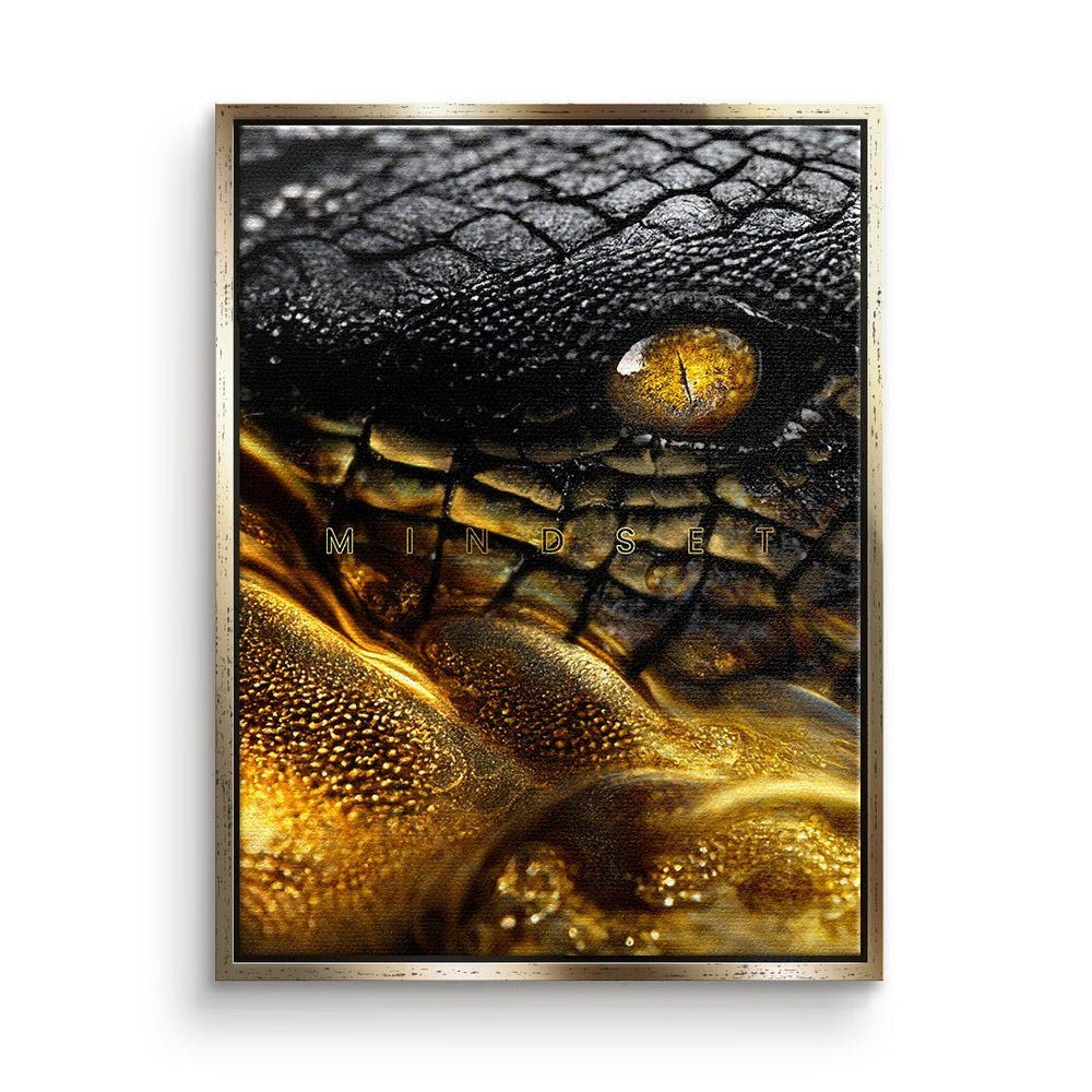 DOTCOMCANVAS® Leinwandbild, Premium Gold - Rahmen - - Mindset - Leinwandbild Crocodile Motivation Succe schwarzer