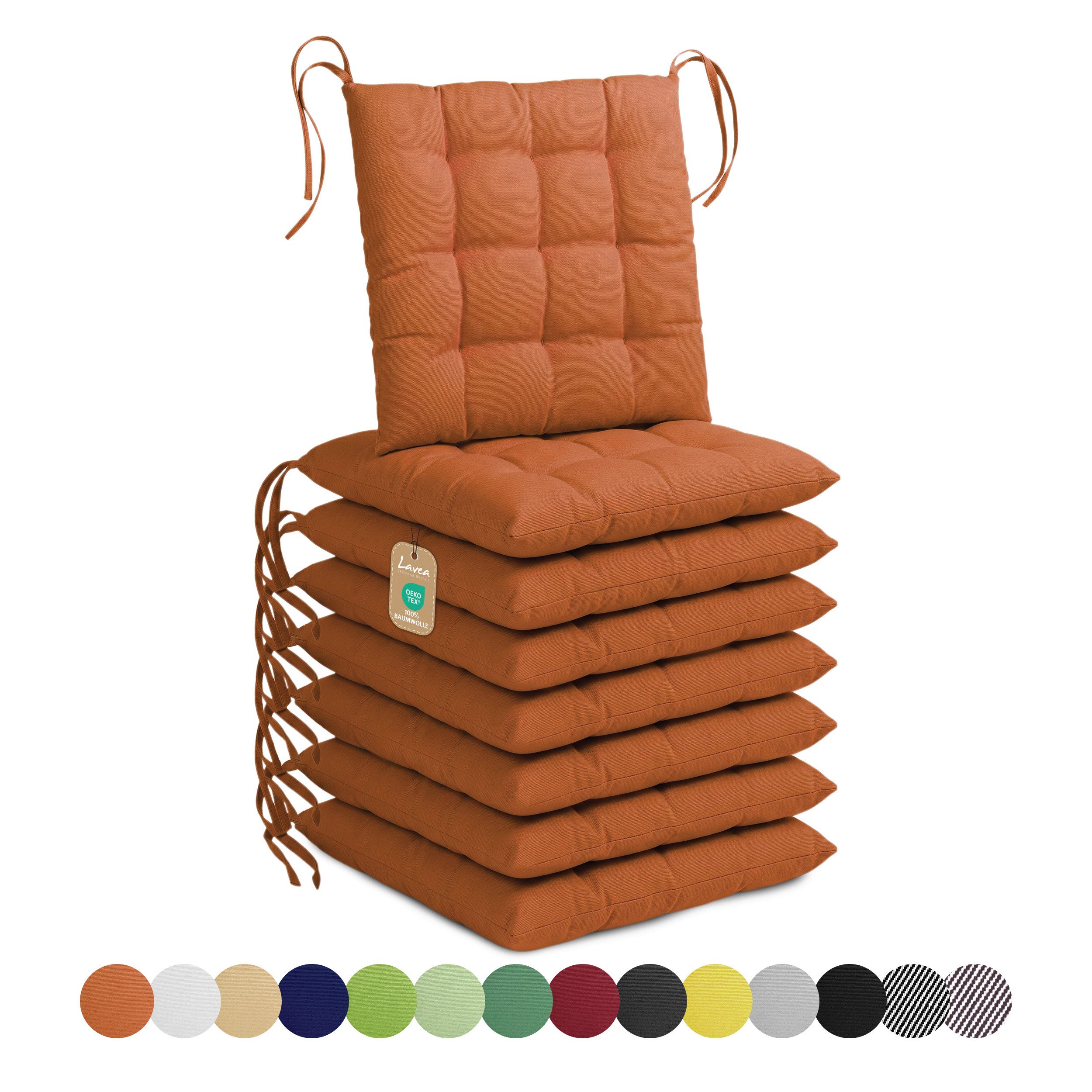 Lavea Stuhlkissen Lavea® Sitzkissen & Stuhlkissen 40x40 cm – 4er/8er Set, 40x40x3 cm, mit Stoffbändern, Indoor & Outdoor, für Garten & Balkon