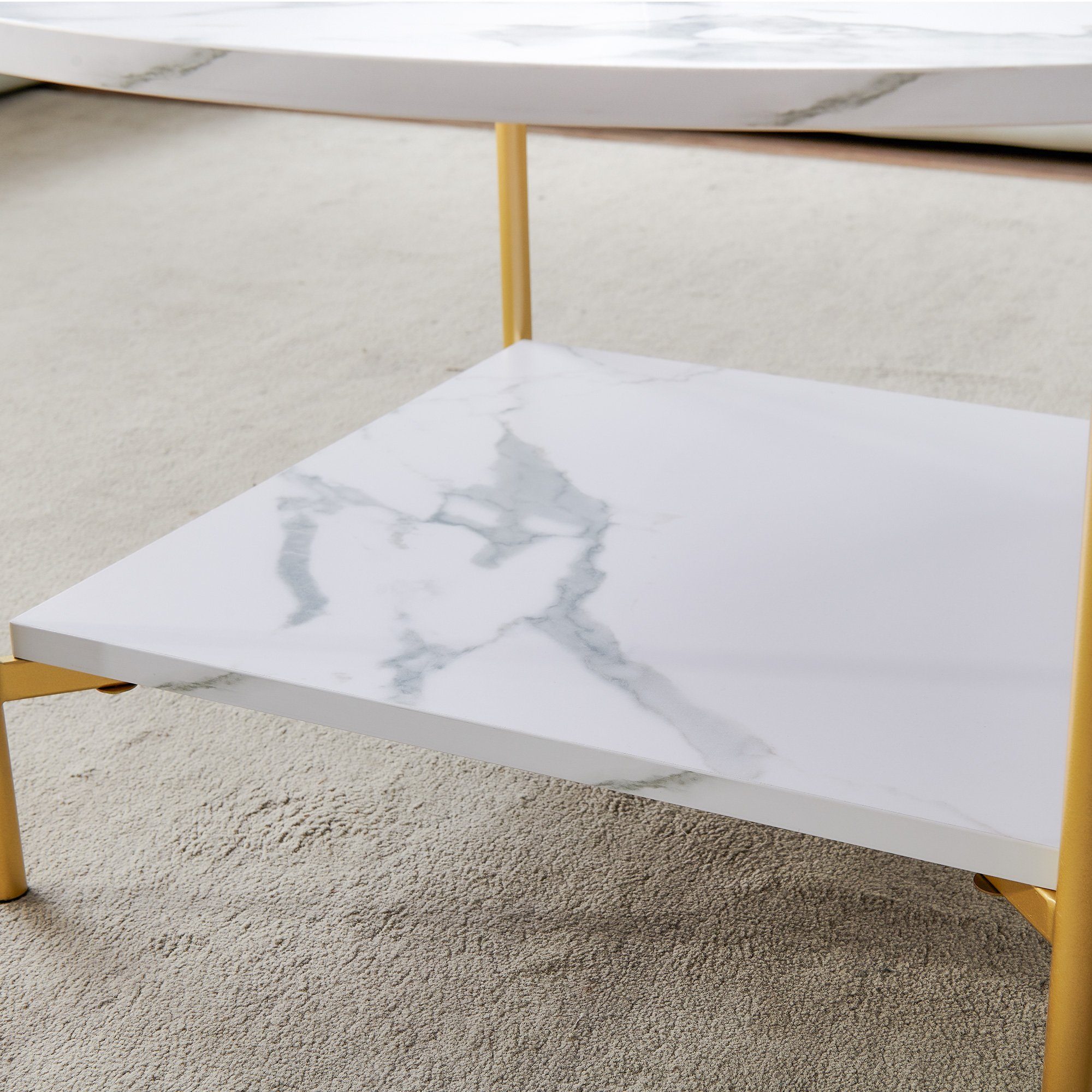 Sofatisch WISHDOR Beistelltisch mit Einfach marmorfarbener Stauraum zu Couchtisch montieren Couchtisch Schreibtisch (Gold), Platte mit Teetisch