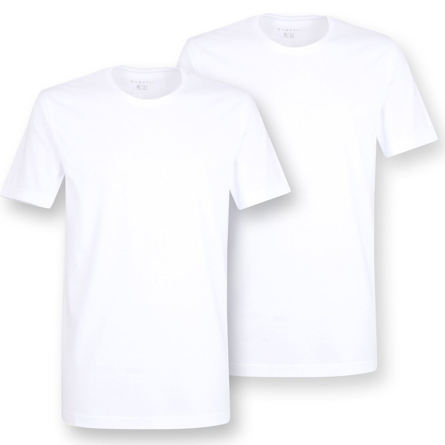bugatti T-Shirt (2-tlg) Rundhals-Ausschnitt, pflegeleicht, 100% Baumwolle im 2er Pack Weiß