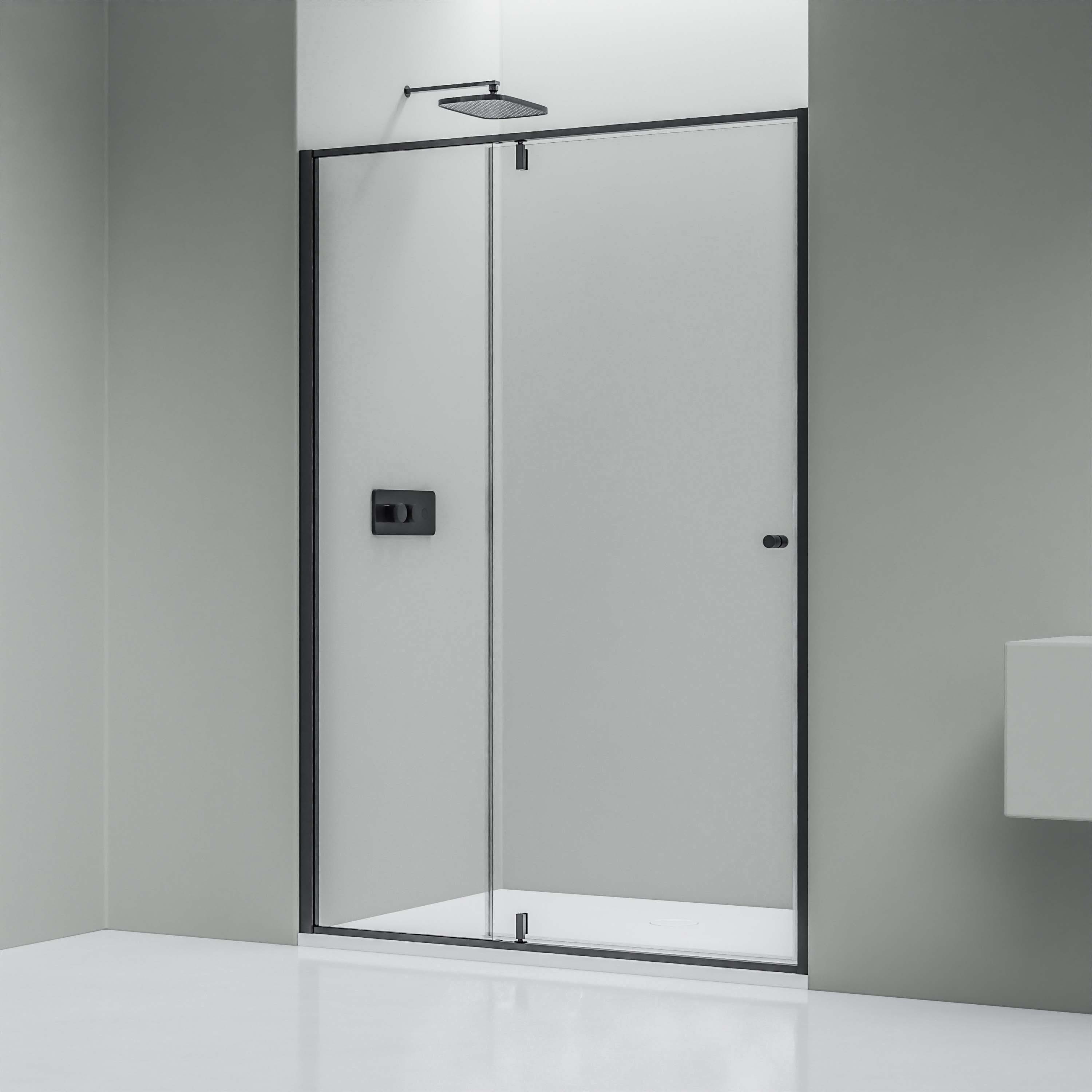 Bernstein Duschwand NT606 FLEX 100 cm Schwarz, ESG Sicherheitsglas 6mm, Nischendusche Drehtür Festfeld 100cm Schwarz matt 6mm Nano