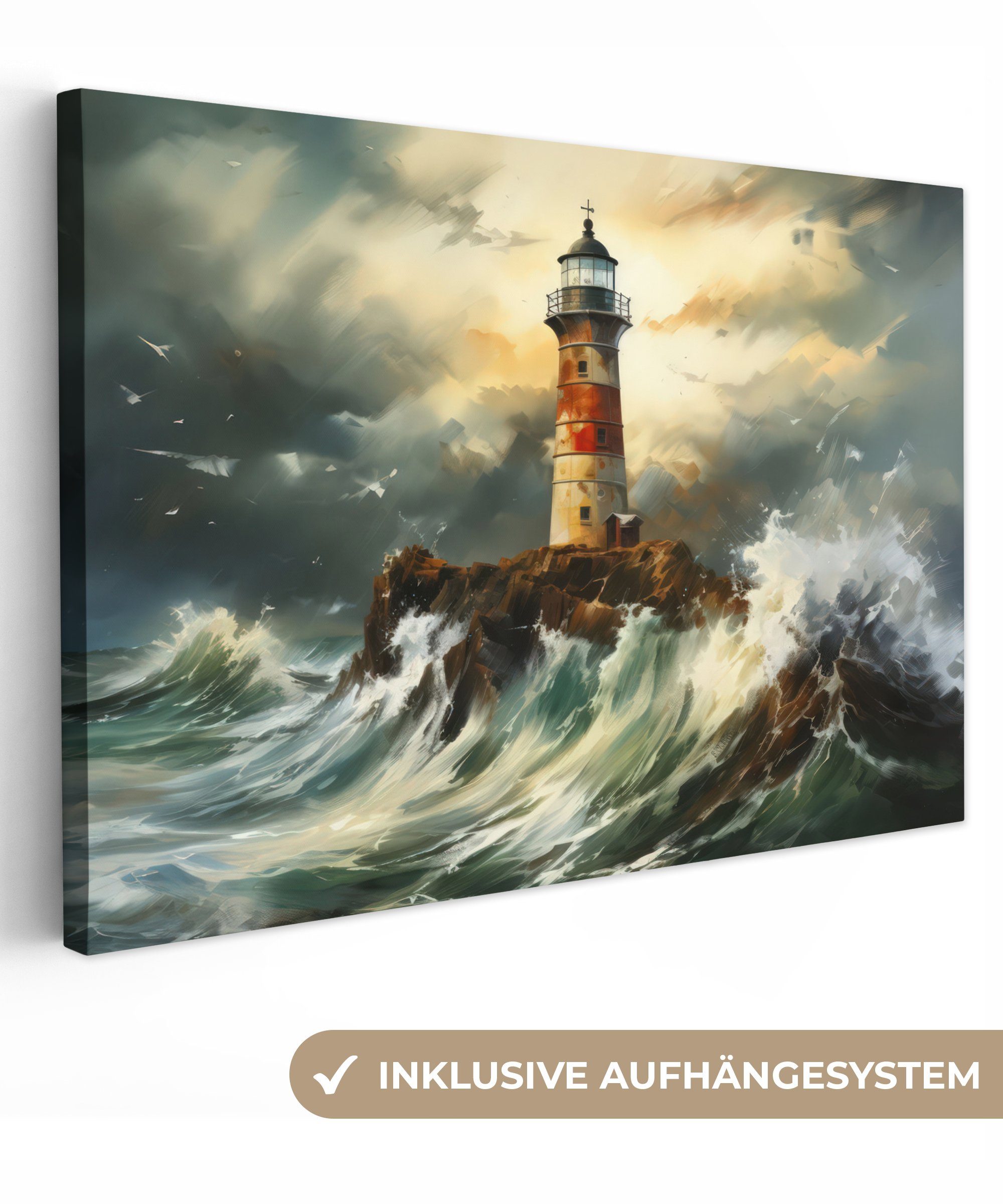 OneMillionCanvasses® Leinwandbild Leuchtturm - Wasser - Meer - Felsen - Ölf günstig online kaufen