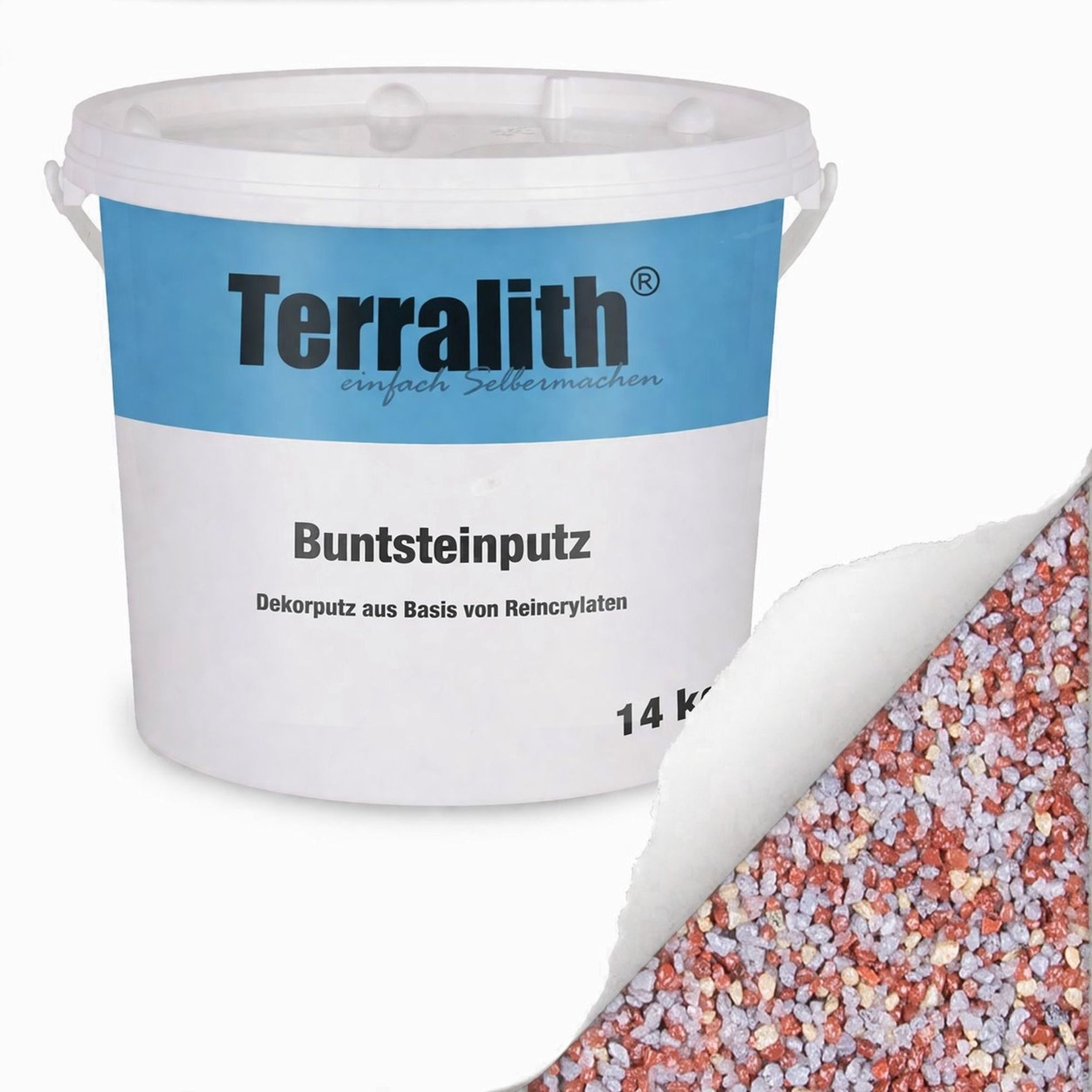 Terralith® Kunstharzputz Buntsteinputz Mosaikputz 2mm -14 kg- BSP140 (Eimer, Verarbeitungsfertig) Dekorationsputz aus Marmor-Granulat bzw. eingefärbter Körnung