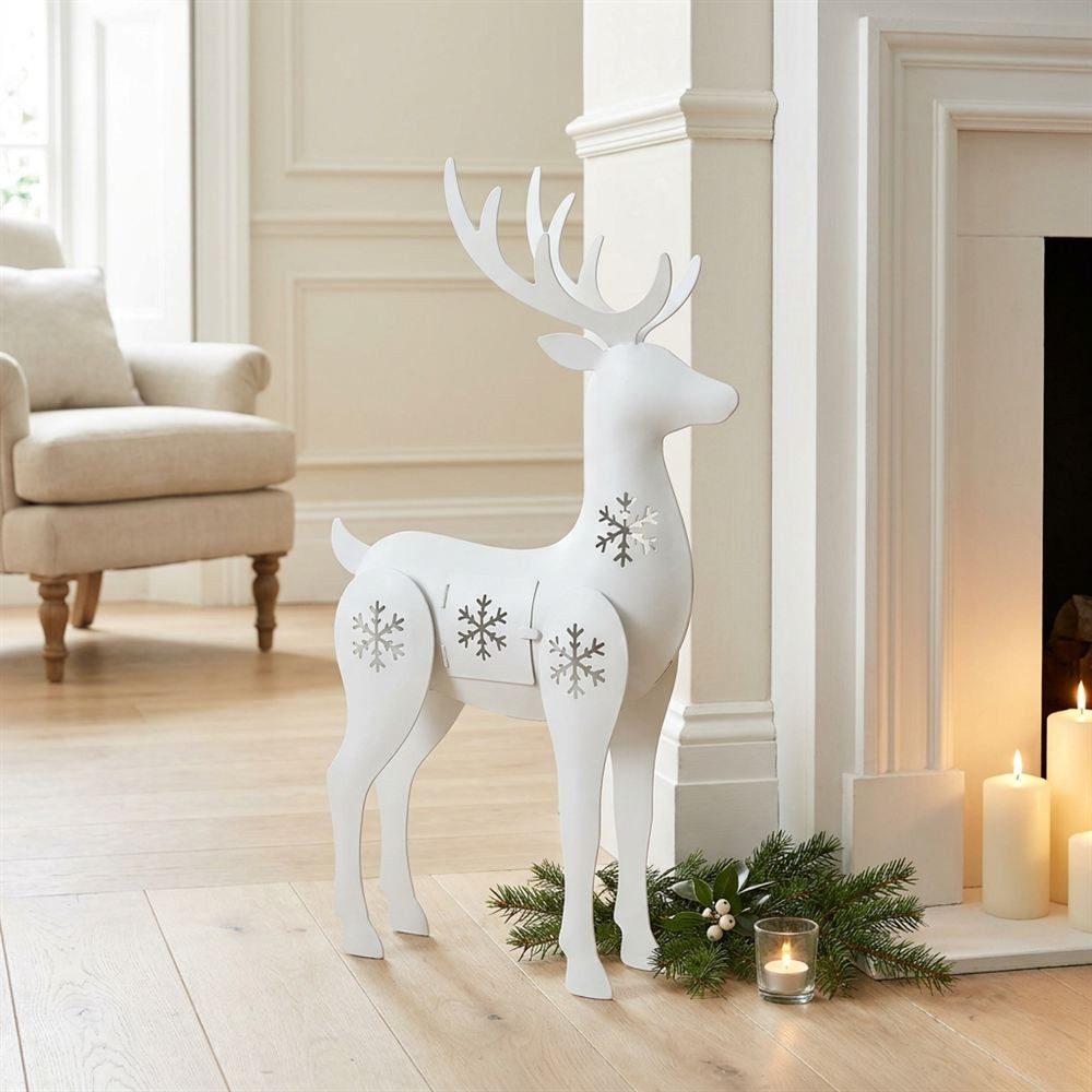 Antikas Weihnachtsfigur Rentier Kerzenhalter, weiß, groß, Weihnachten, Dekoration