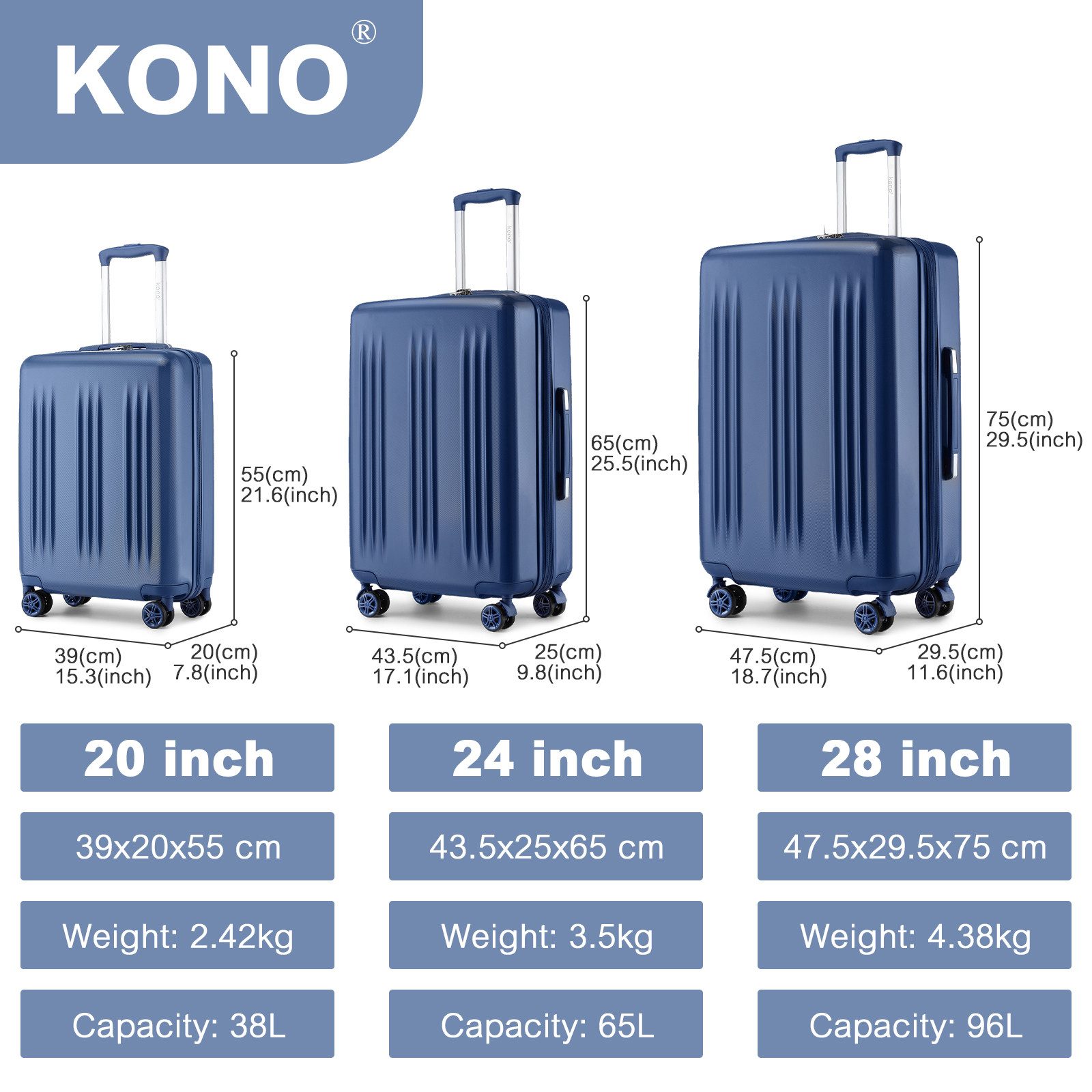 KONO Koffer Handgepäck-Trolley, Ultraleichter Hartschalenkoffer günstig online kaufen