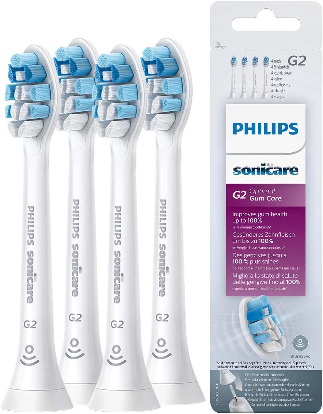 Philips Щітки Philips Sonicare G2 Optimal Gum Care Щітки 4er Pack, 4er-Pack, 4er-Pack, Plaque-Entfernung, Sanfte Reinigung, BrushSync kompatibel
