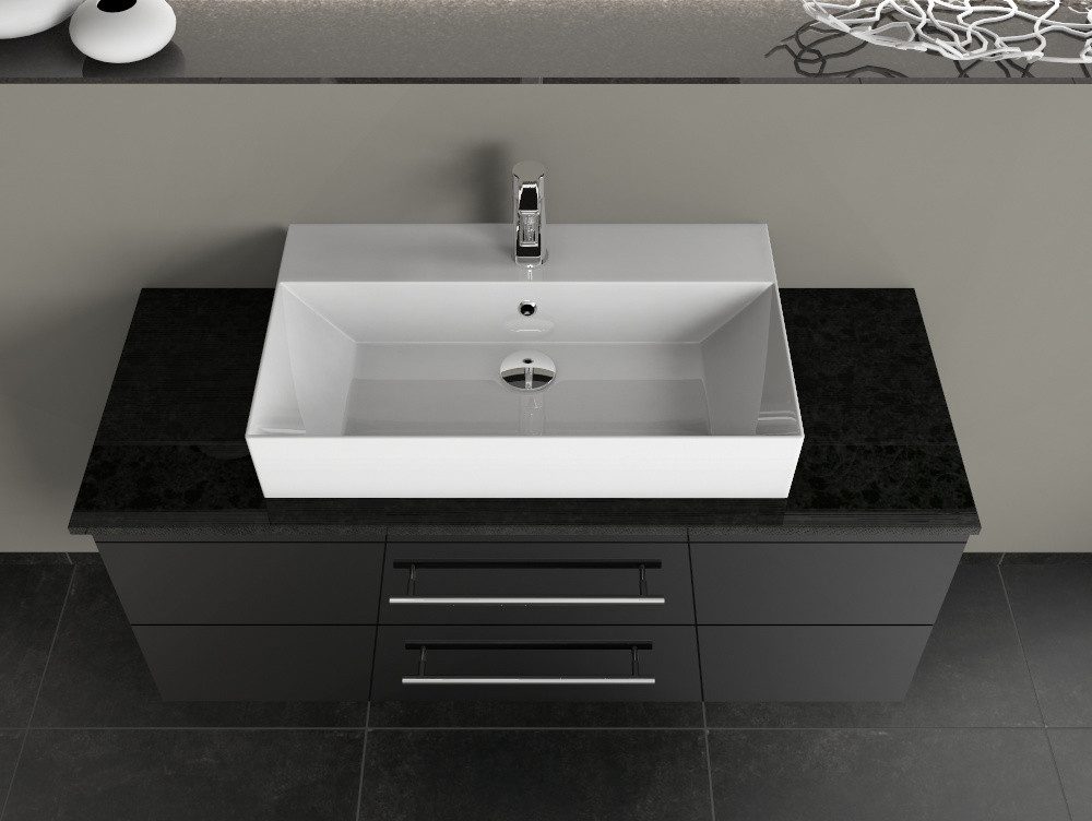 Aqua Bagno Badmöbel-Set Badmöbel-Set 120 cm Schwarz mit Keramik-Waschbecken & Steinplatte, (3-St)