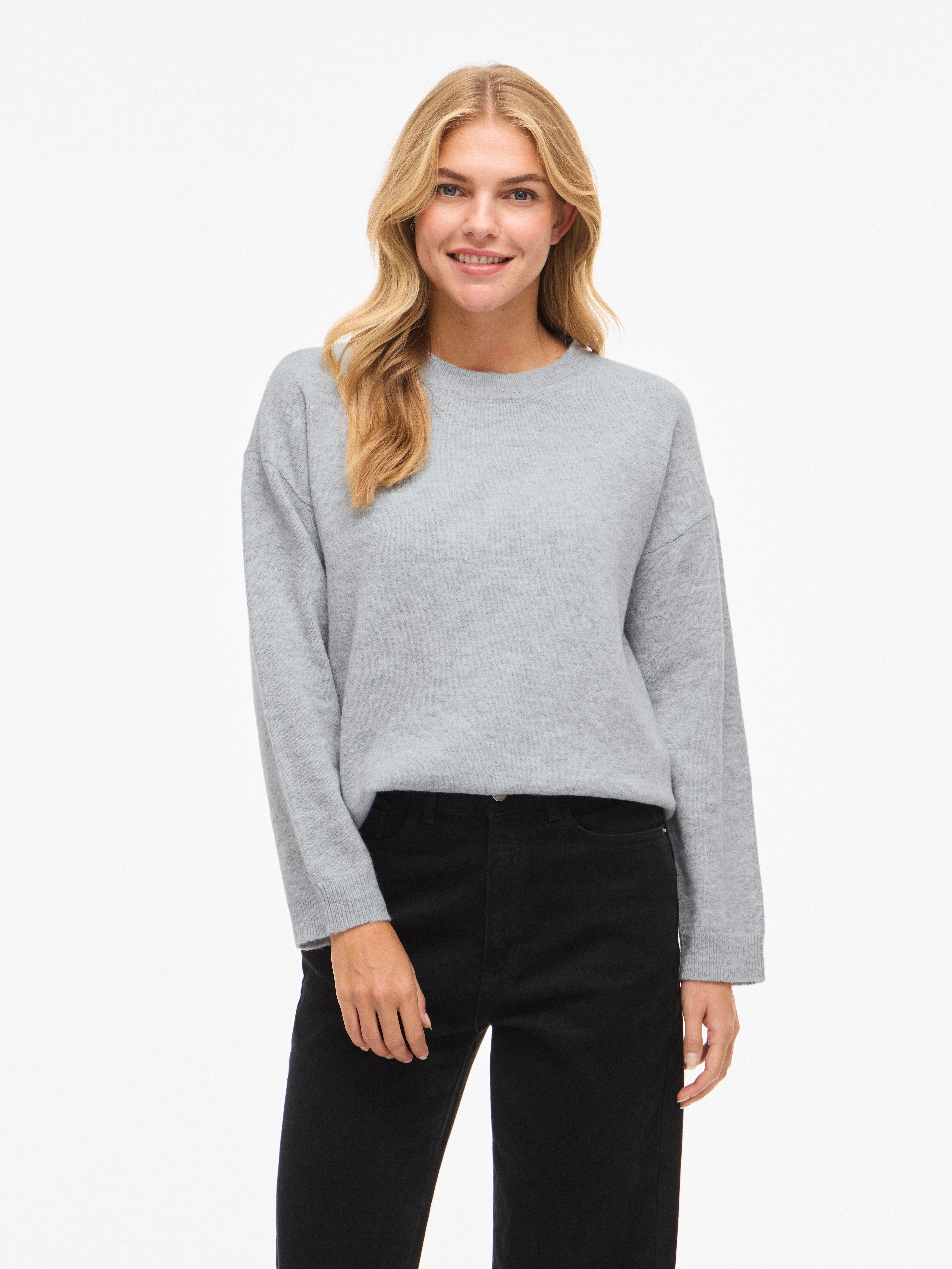 Vila Strickpullover VILIGA L/S O-NECK KNIT TOP - NOOS Materialmix, relaxed fit