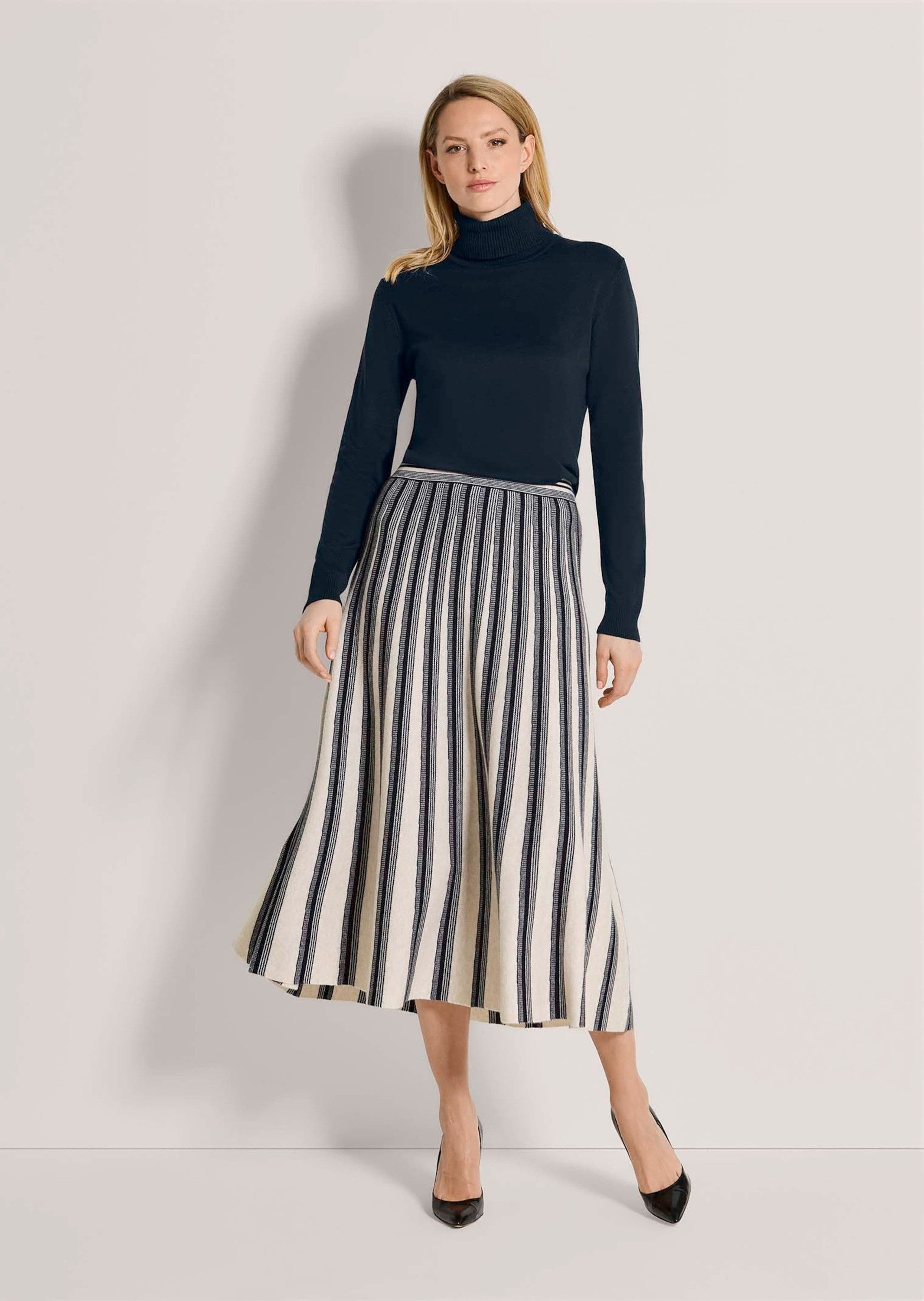 MADELEINE Midirock Gestreifter Strickrock in A-Linie Streifen-Jacquard, elastischer Bund & Midi-Länge
