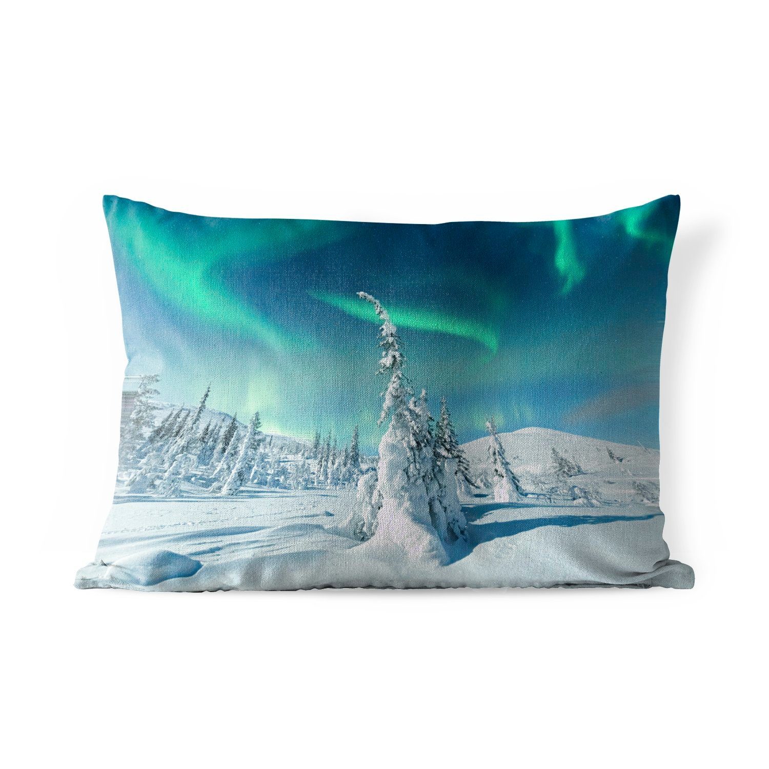 MuchoWow Dekokissen Nordlicht - Schnee - Landschaft - Winter - Höhle, Outdoor-Dekorationskissen, Polyester, Dekokissenbezug, Kissenhülle