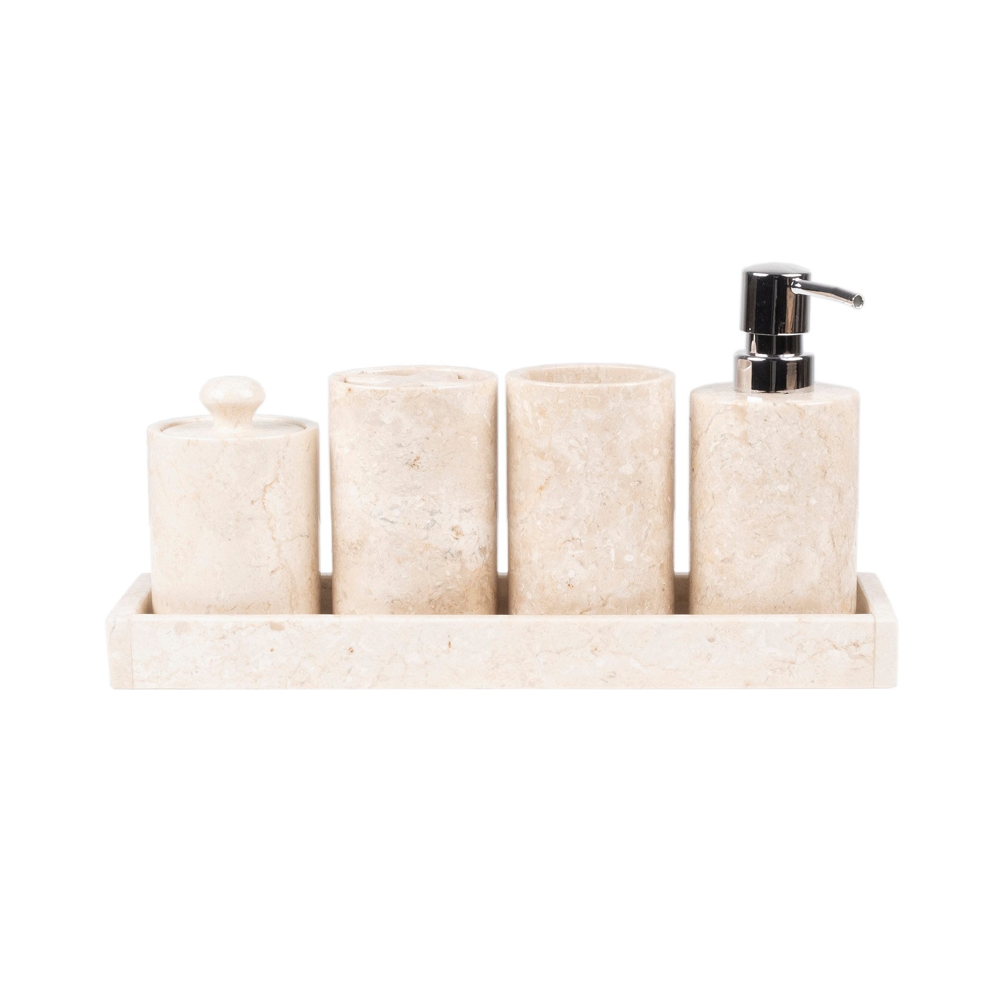 wohnfreuden Badaccessoire-Set Badaccessoire-Set Marmor creme Barito 5teilig, 63006