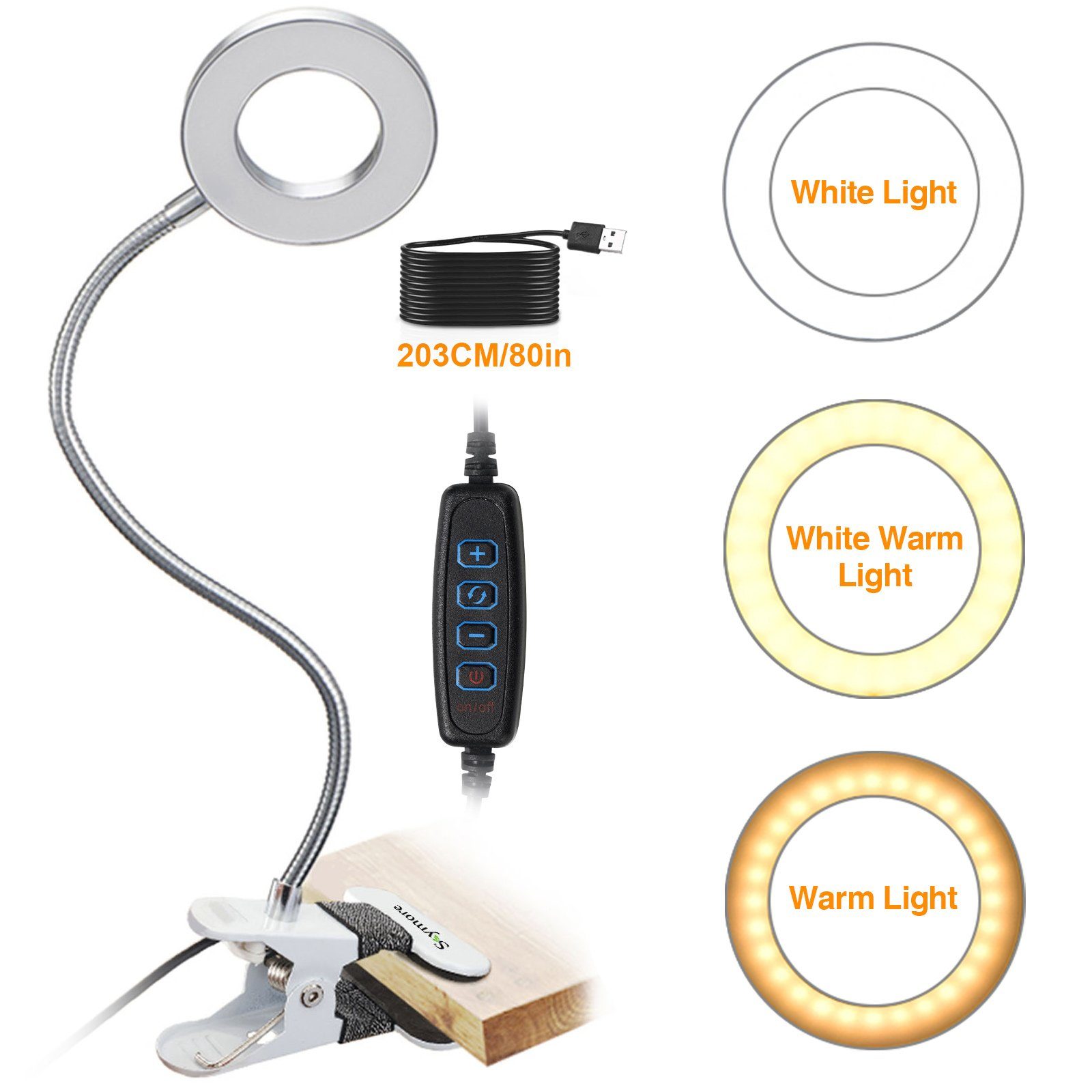 NASUM LED Leselampe Flexibles CLIP LED-Ringlicht: Perfekt für Videos und Fotografie, LED fest integriert, langanhaltende Helligkeit