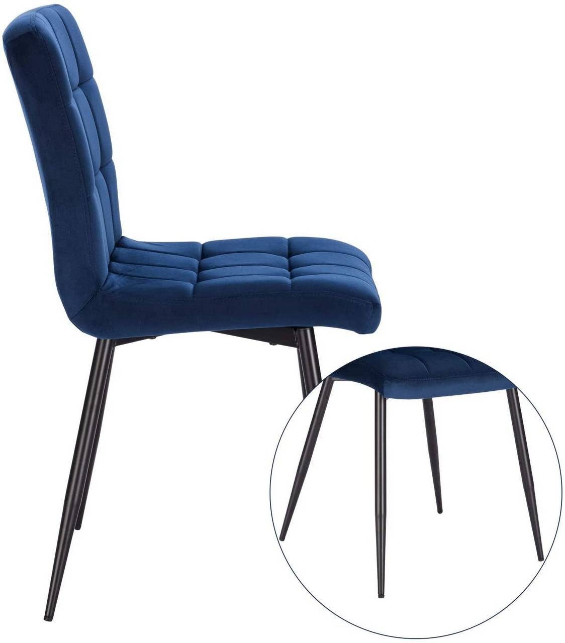 Samt Sitzfläche Metallbeine, aus EUGAD St), (2 Blau Esszimmerstuhl Rückenlehne,