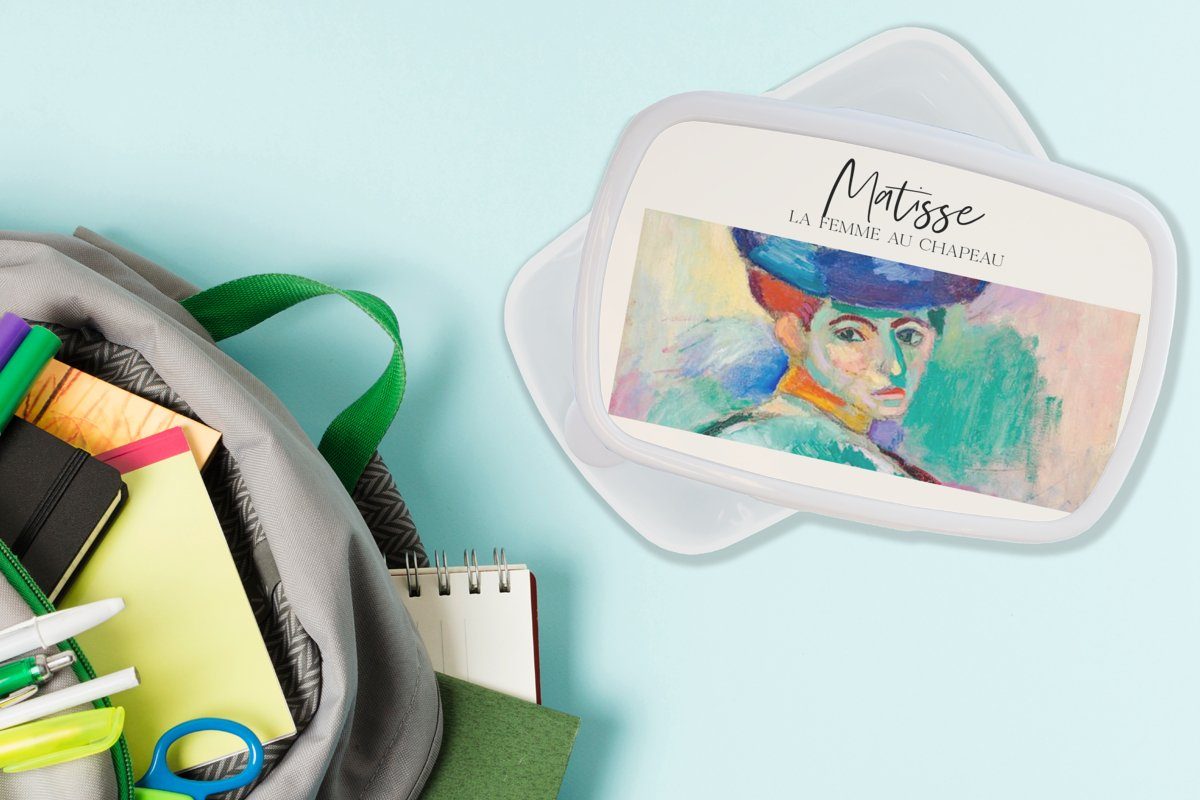 Brotdose, chapeau, femme für Kunststoff, und MuchoWow Jungs (2-tlg), Lunchbox - Mädchen Kinder weiß La au Gemälde Brotbox - Erwachsene, und für Matisse