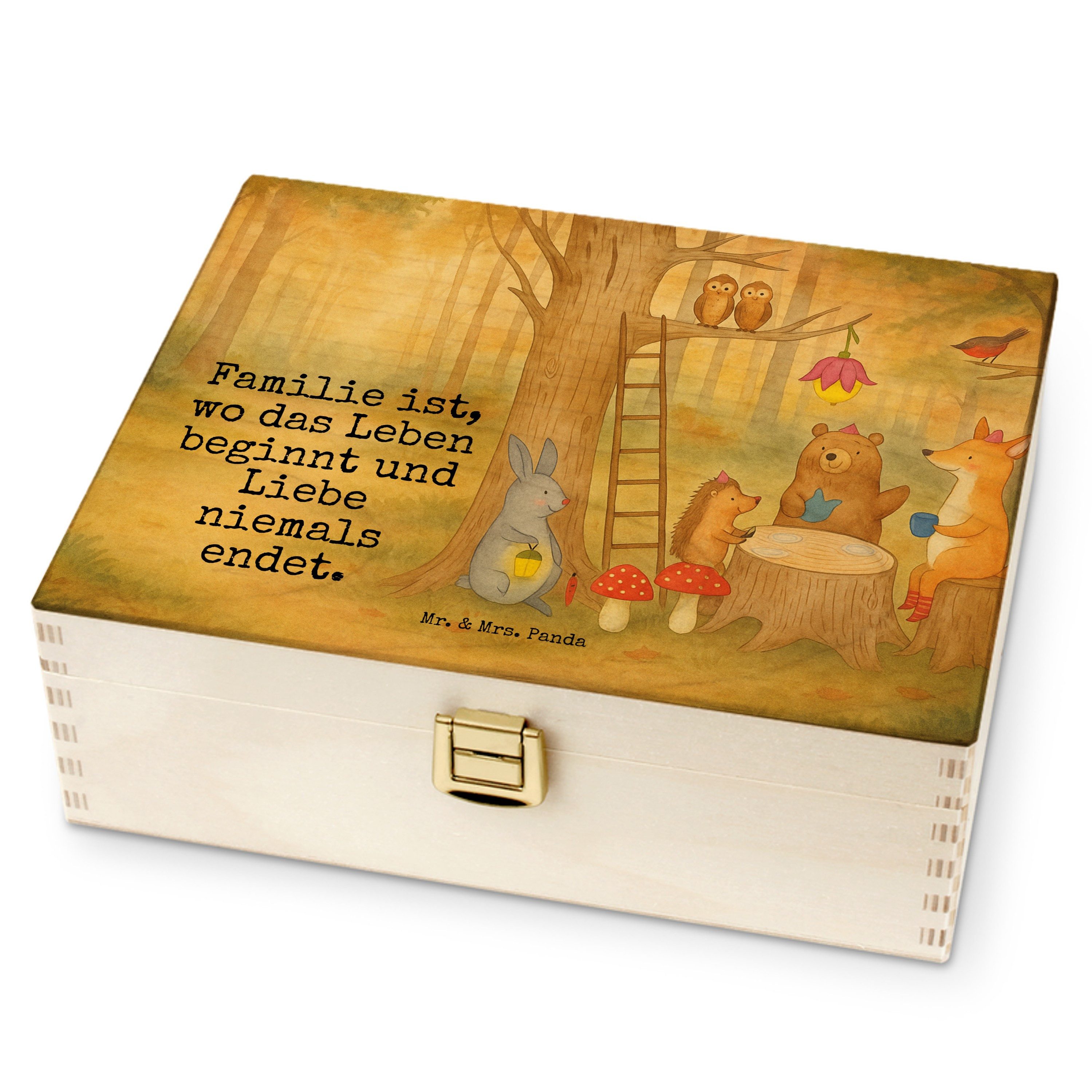 Mr. & Mrs. Panda Teebox Waldtiere Picknick Design, Teebehälter, Weiß, Igel, Wald, Maus, Fuchs, Birkenholz, (Packung), Teekasten Teekiste Hase